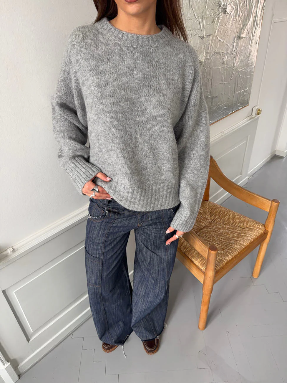 Vicky knit with ribbed details - Grey 1 Vicky knit with ribbed details - Grey