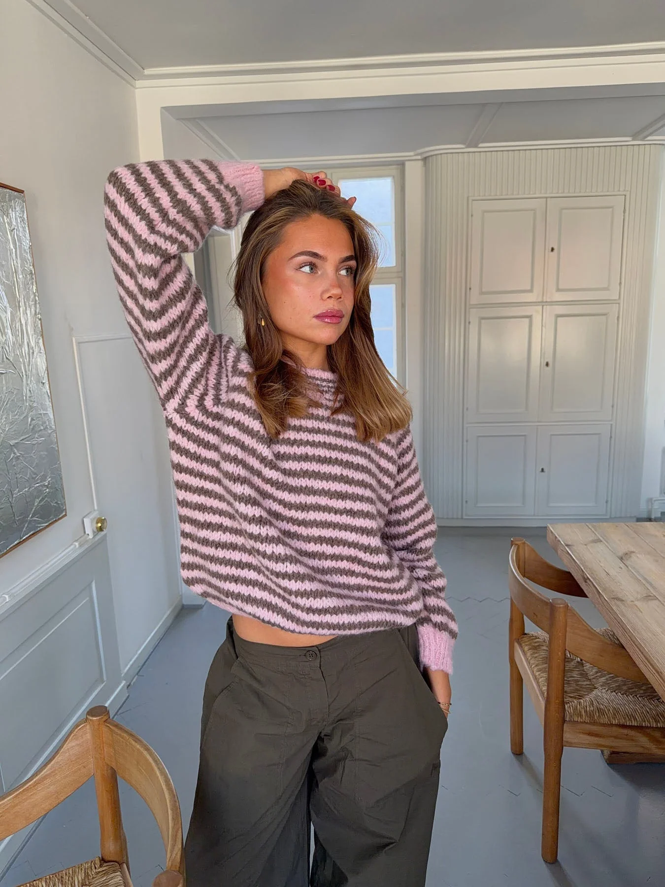 Zeya knit with stripes - Baby pink/taupe 13 Zeya knit with stripes - Baby pink/taupe
