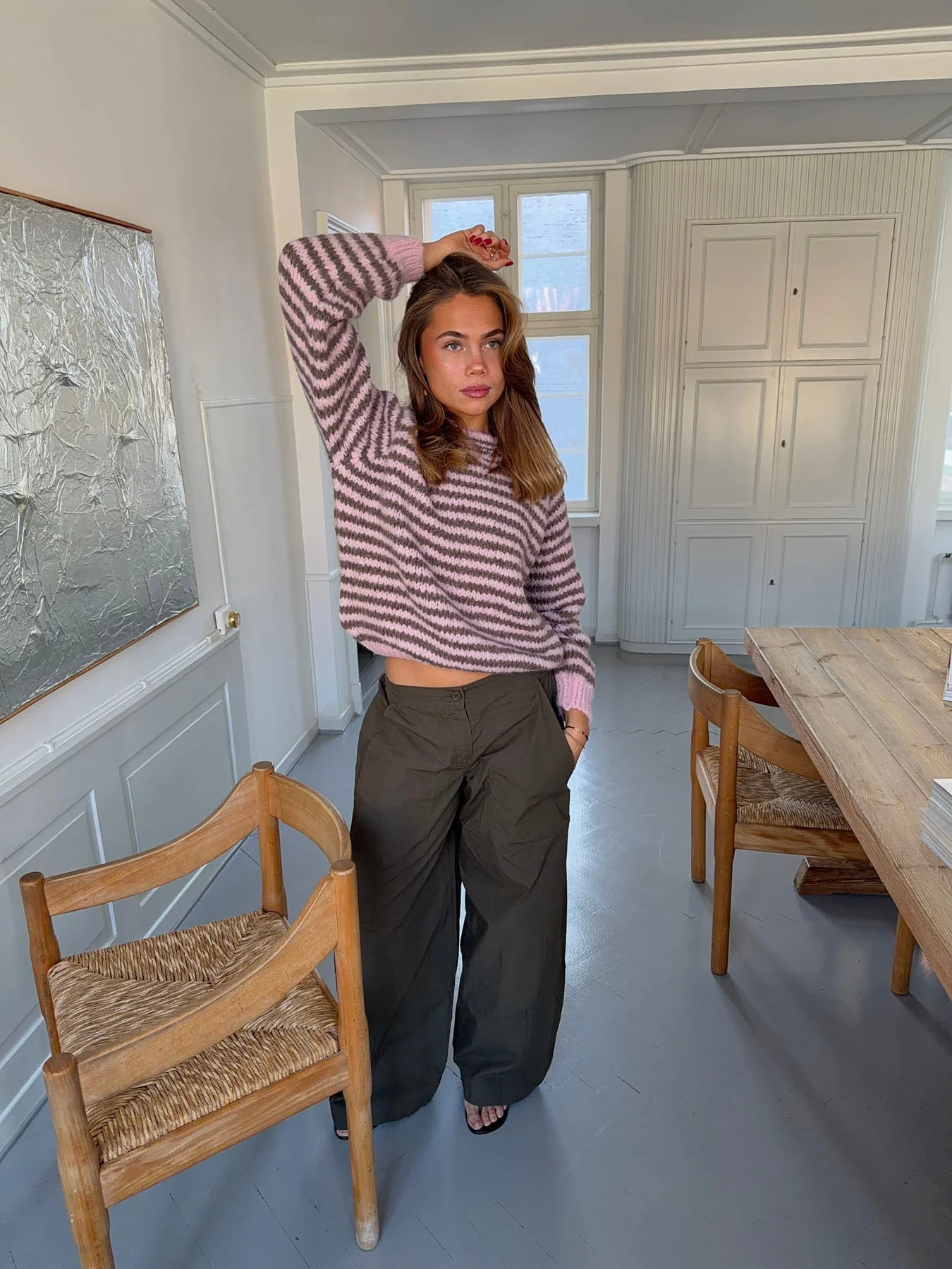 Zeya knit with stripes - Baby pink/taupe 14 Zeya knit with stripes - Baby pink/taupe