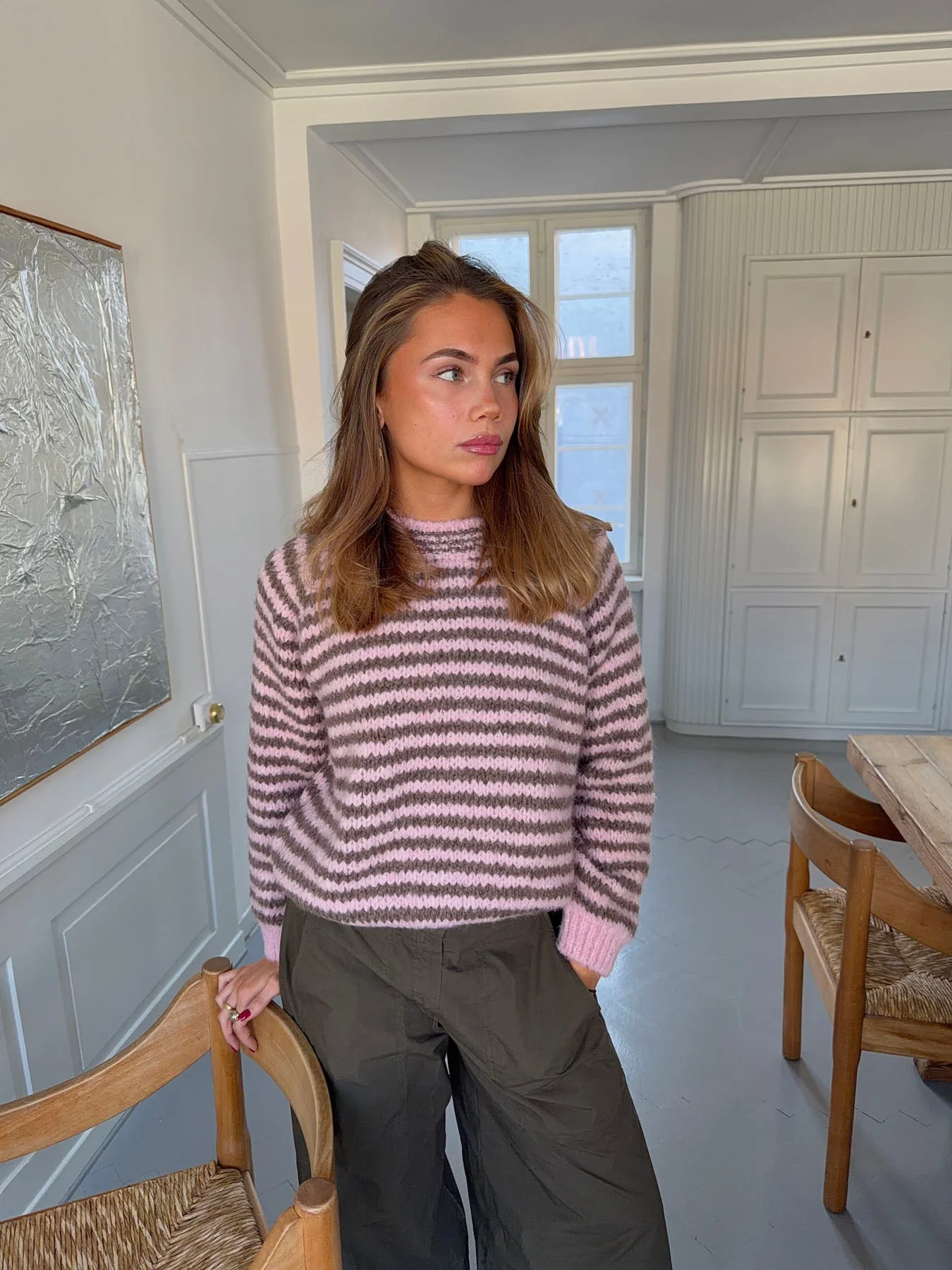 Zeya knit with stripes - Baby pink/taupe 15 Zeya knit with stripes - Baby pink/taupe