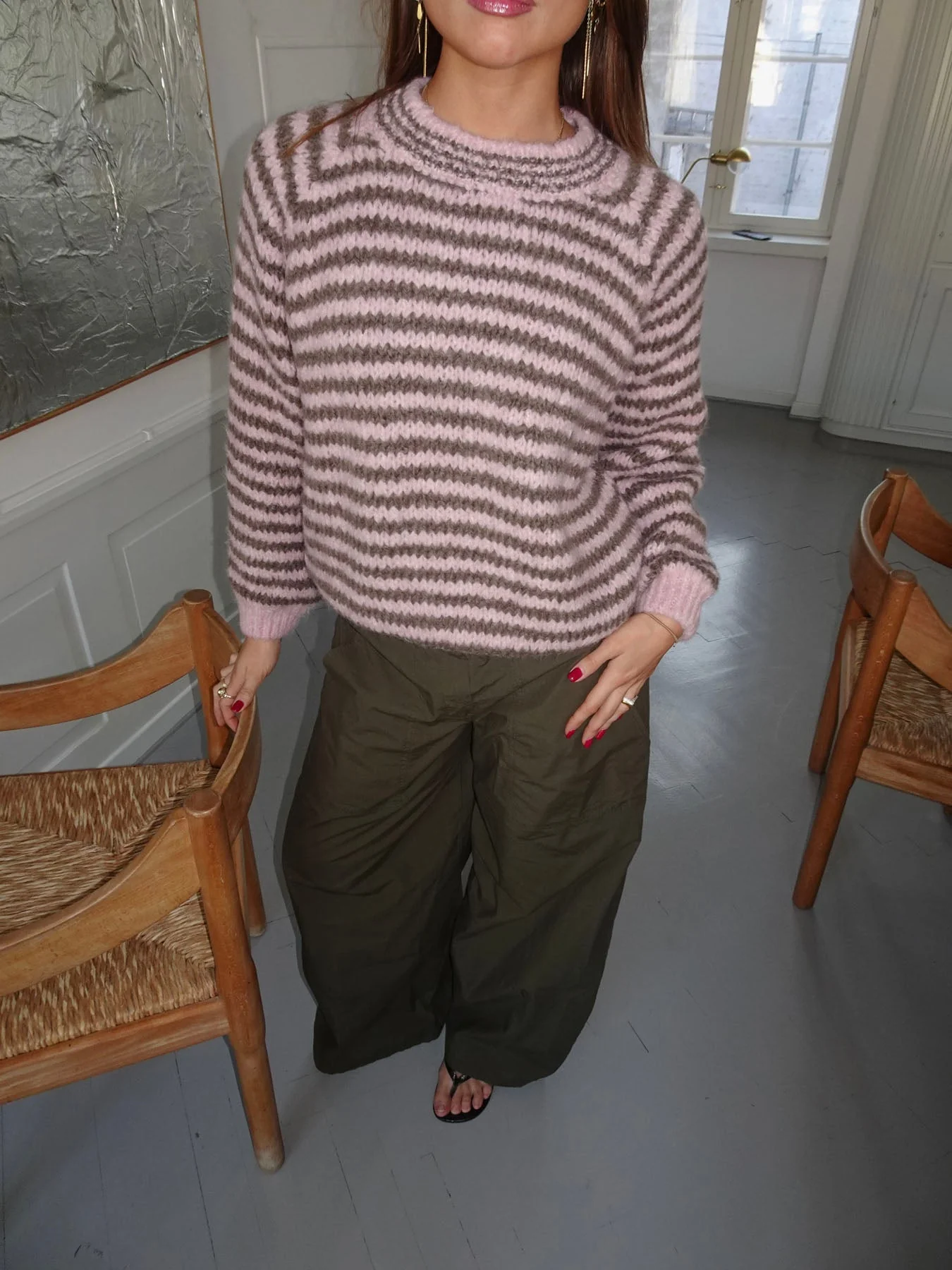 Zeya knit with stripes - Baby pink/taupe 2 Zeya knit with stripes - Baby pink/taupe