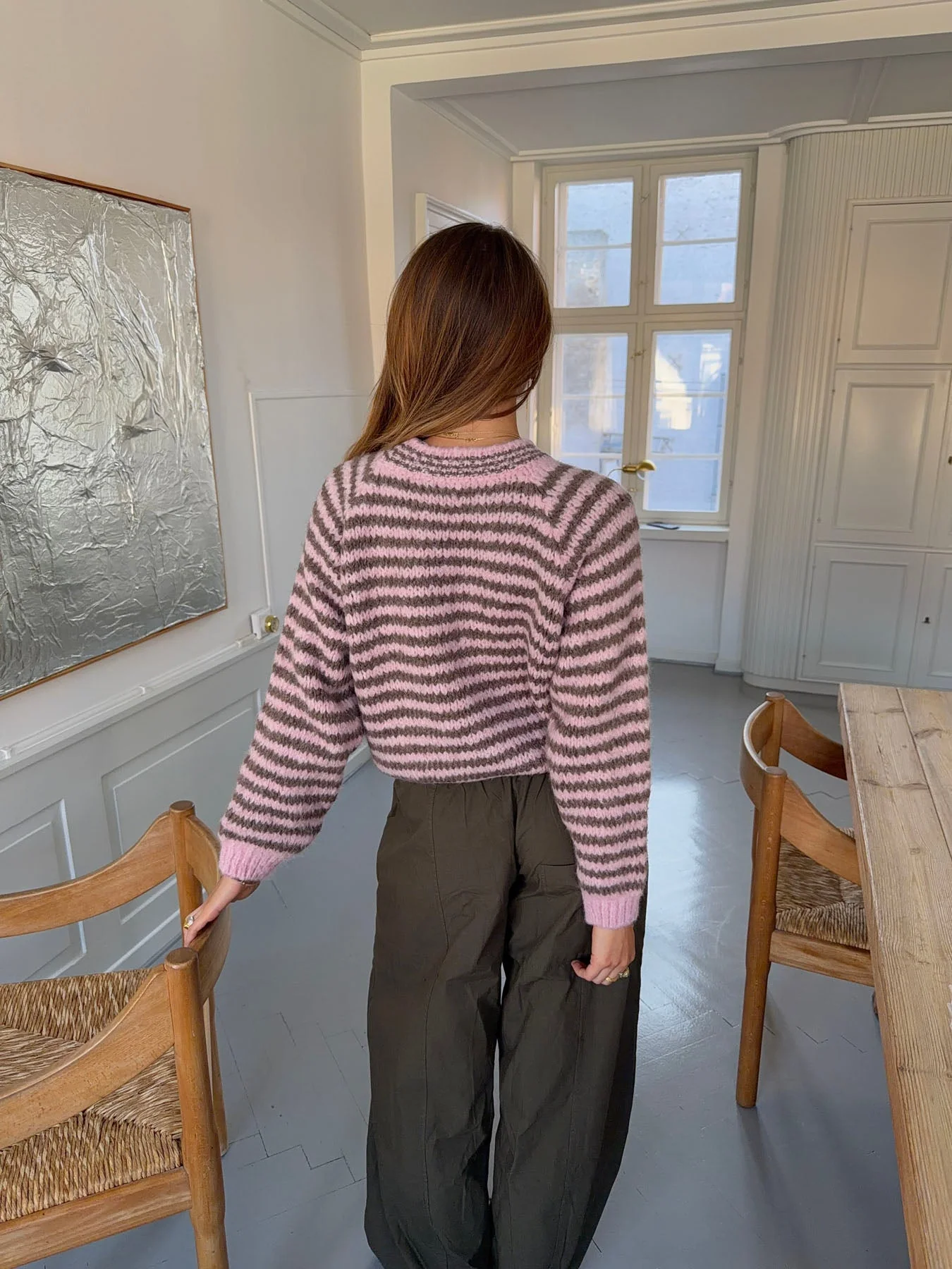 Zeya knit with stripes - Baby pink/taupe 3 Zeya knit with stripes - Baby pink/taupe