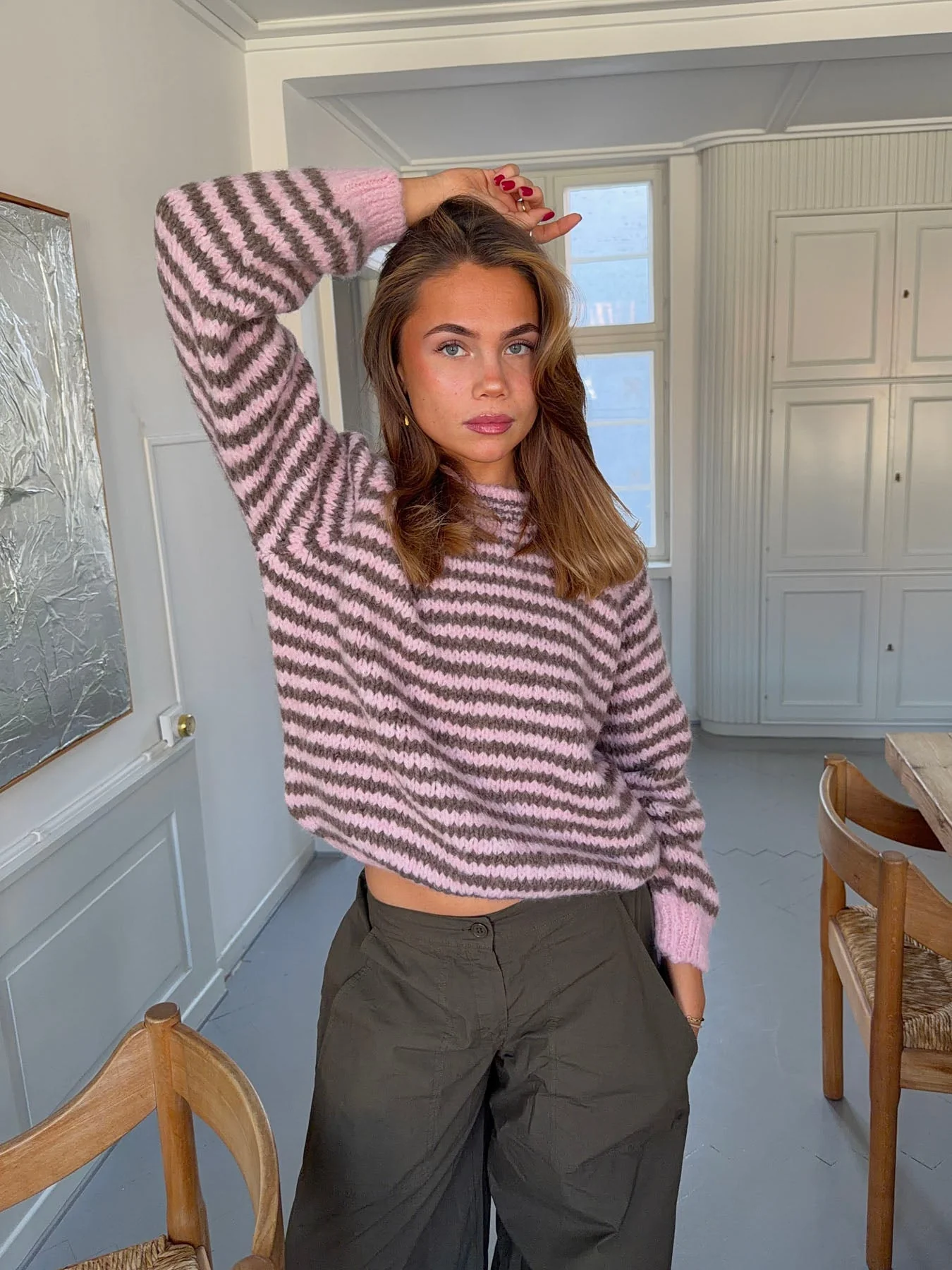 Zeya knit with stripes - Baby pink/taupe 4 Zeya knit with stripes - Baby pink/taupe
