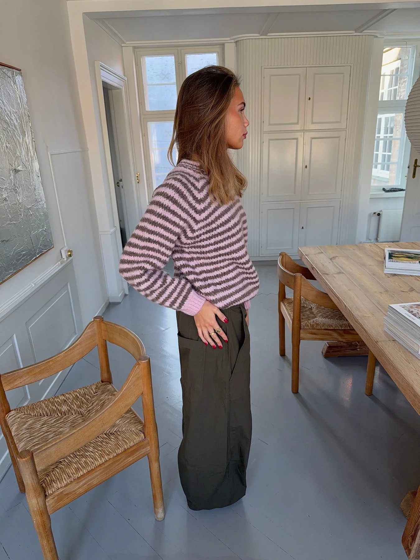 Zeya knit with stripes - Baby pink/taupe 5 Zeya knit with stripes - Baby pink/taupe