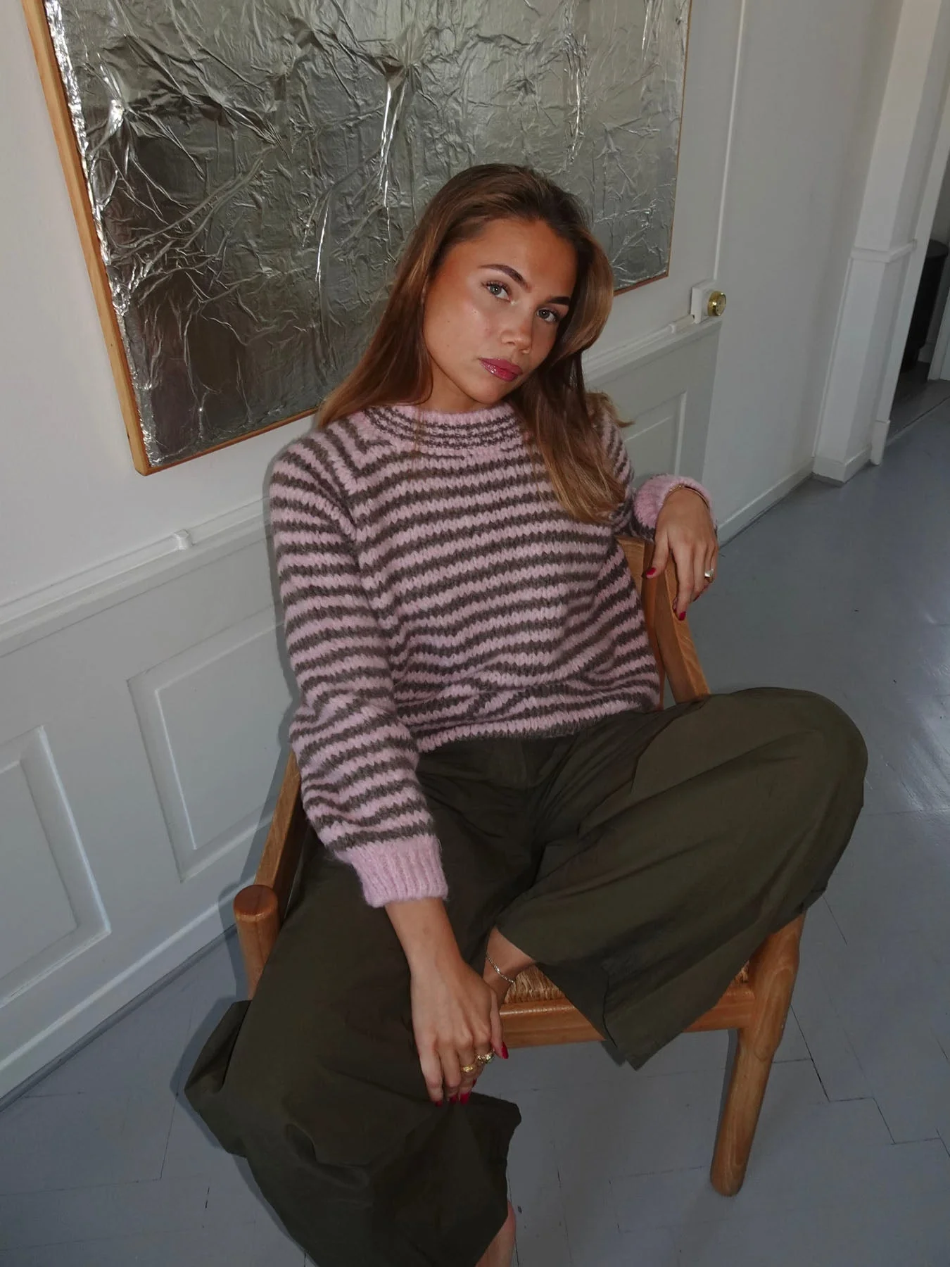Zeya knit with stripes - Baby pink/taupe 8 Zeya knit with stripes - Baby pink/taupe