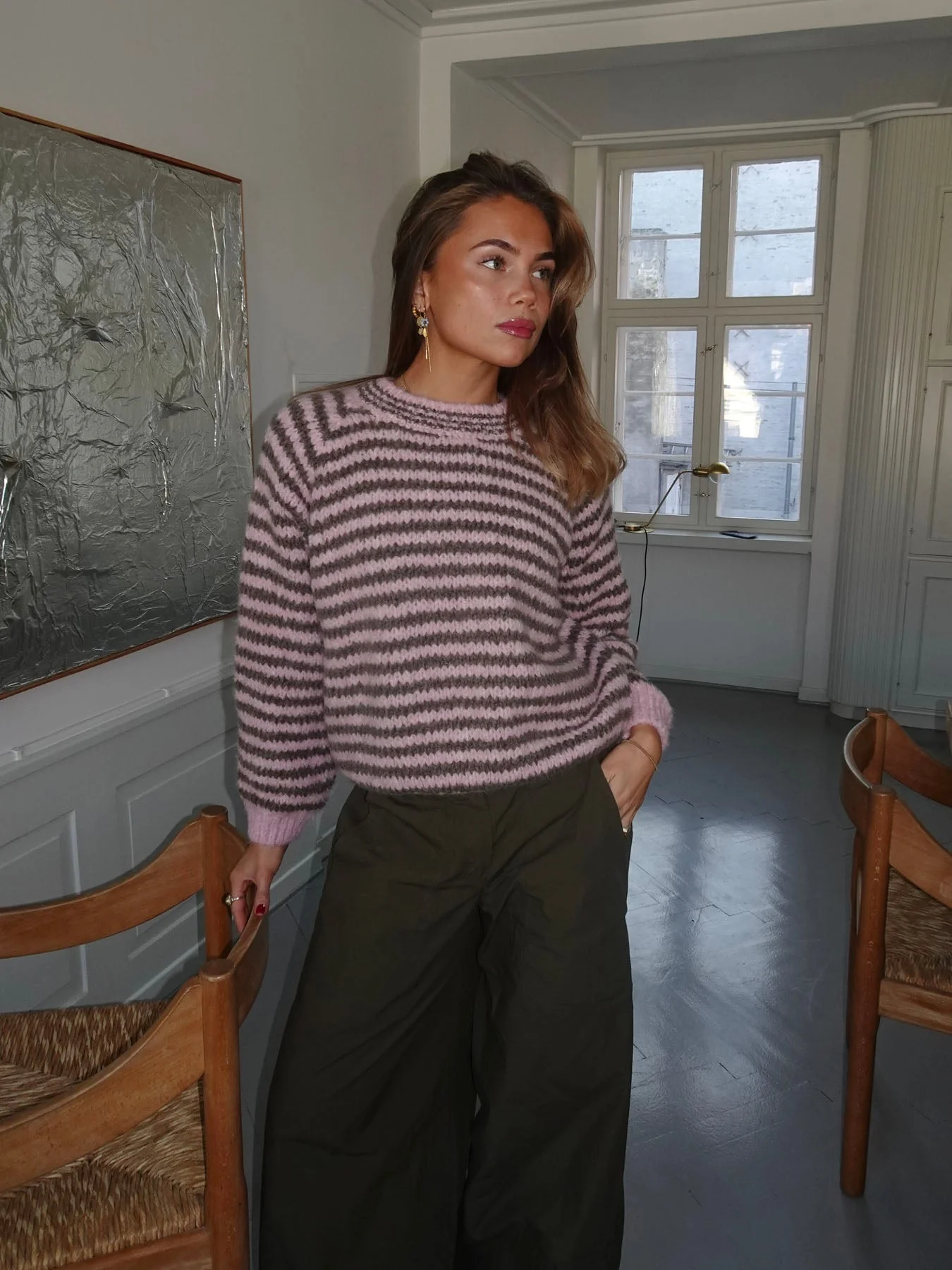 Zeya knit with stripes - Baby pink/taupe 9 Zeya knit with stripes - Baby pink/taupe