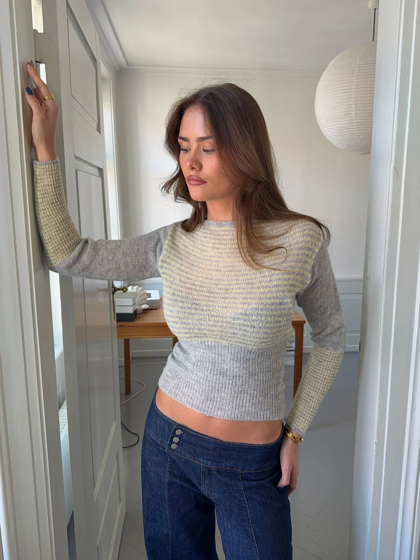 Margo fitted striped knit sweater - Grey/yellow 13 Margo fitted striped knit sweater - Grey/yellow