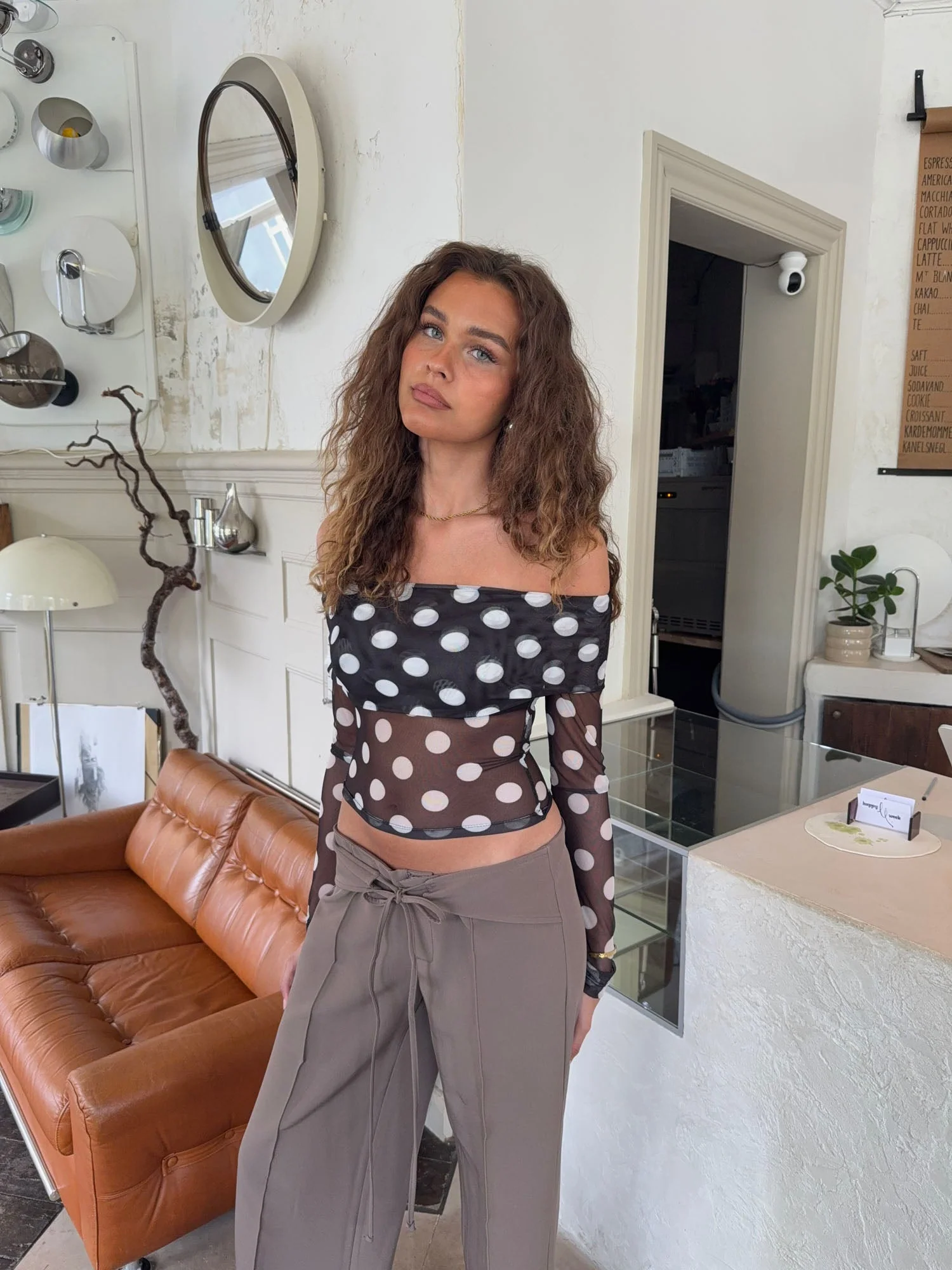 Alba off shoulder top with polka dots – Black/white 7 Alba off shoulder top with polka dots – Black/white