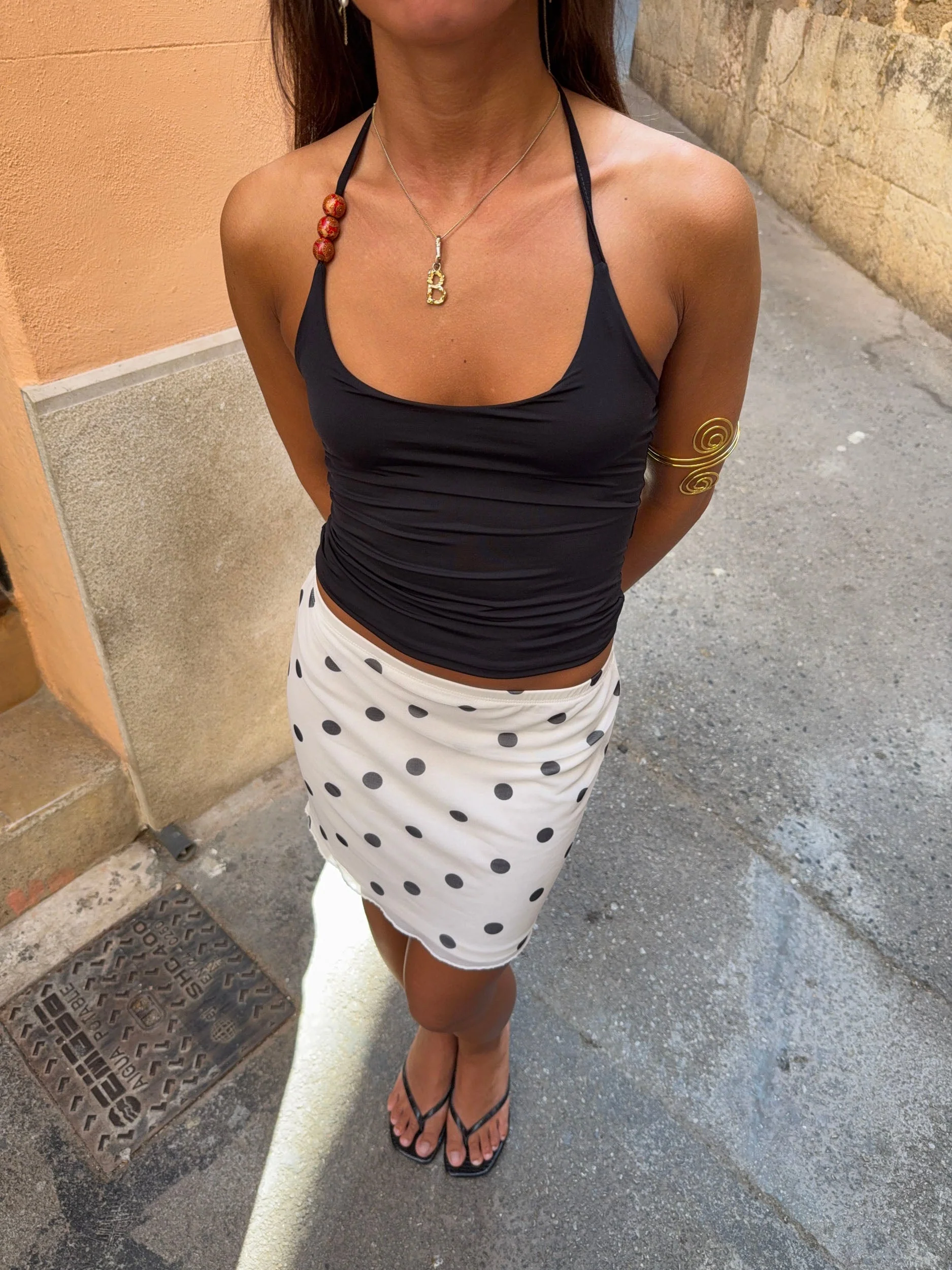 Brooks top with pearls - Black/orange 2 Brooks top with pearls - Black/orange