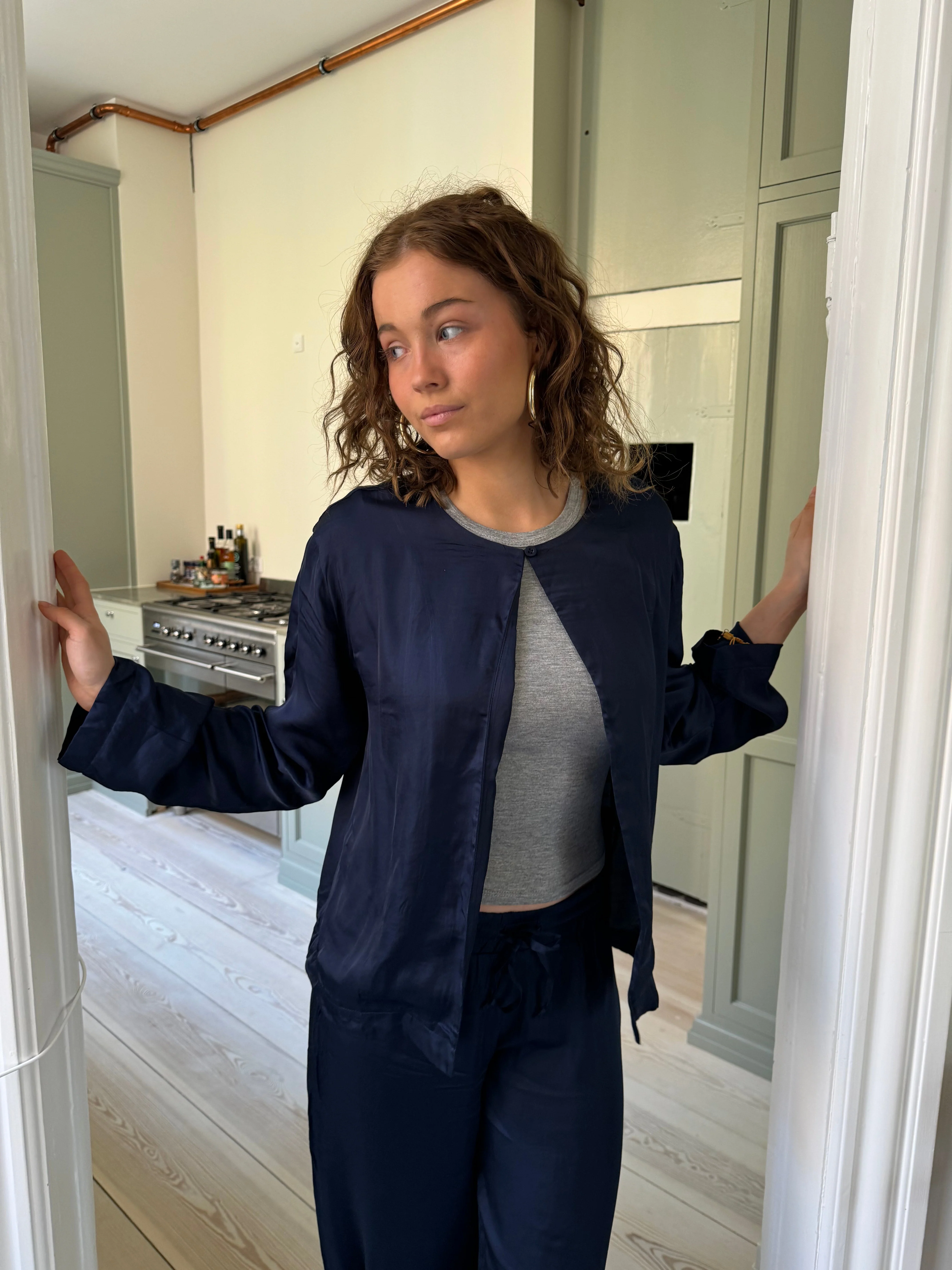 Callie satin cardigan - Navy 1 Callie satin cardigan - Navy