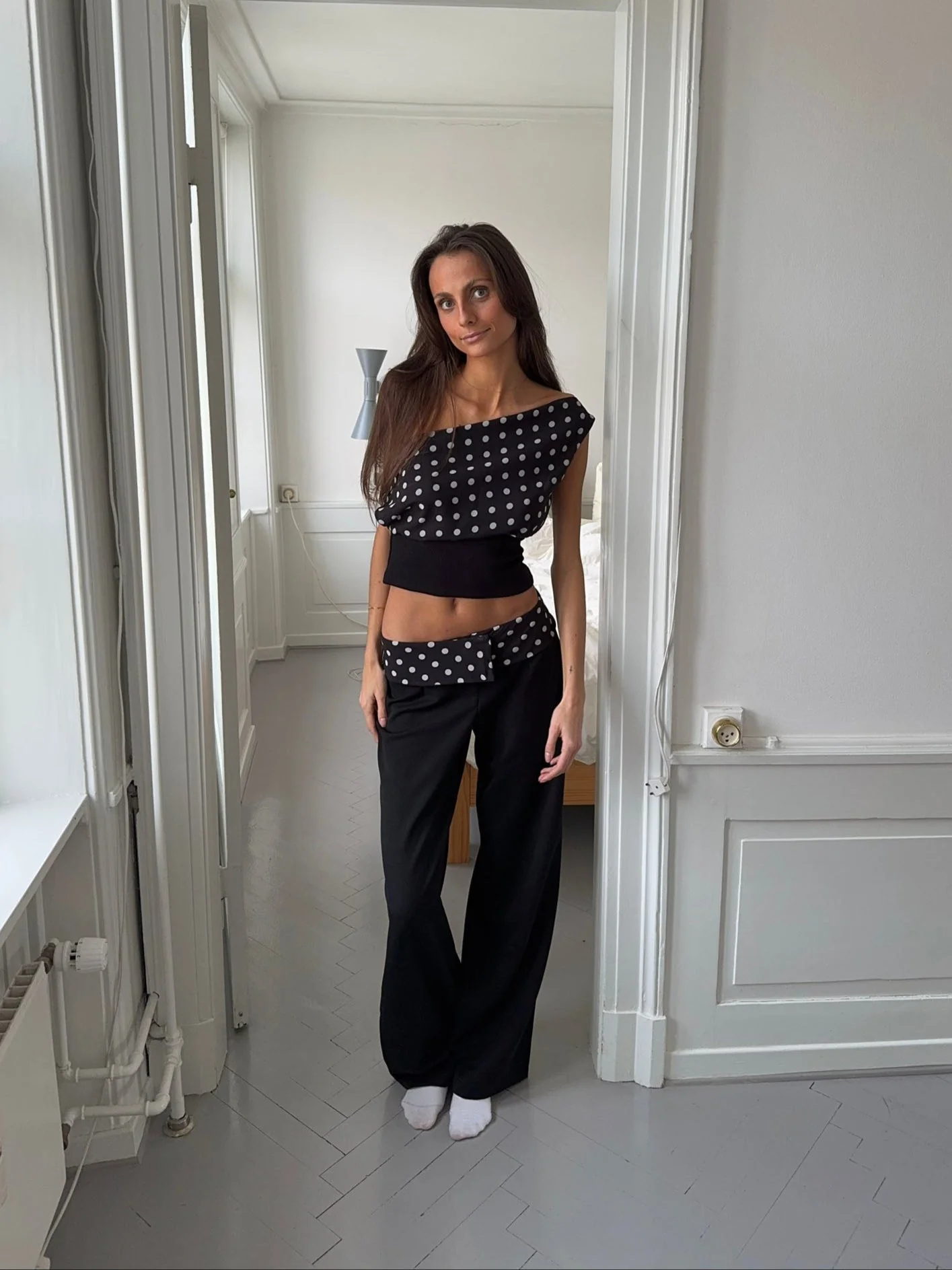 Calsia suit pants with polka dotted trim - Black 1 Calsia suit pants with polka dotted trim - Black