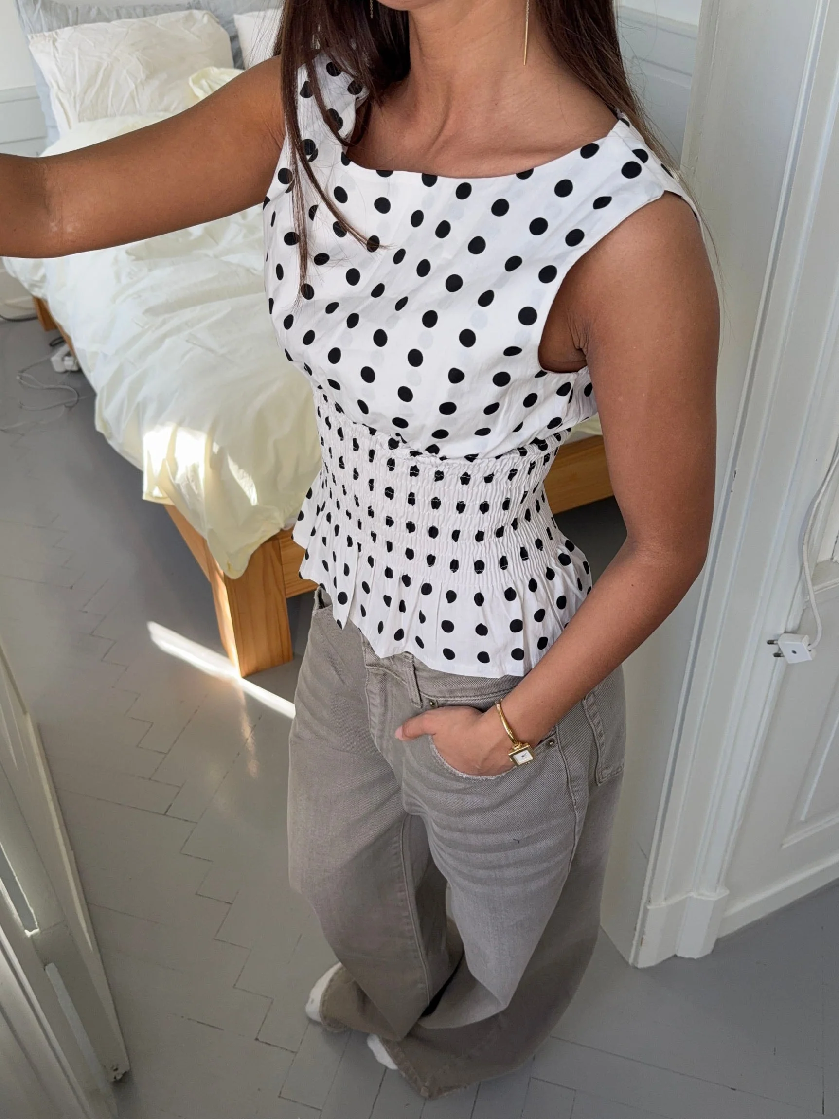 Cathrine smock polka dotted top - White/black 4 Cathrine smock polka dotted top - White/black