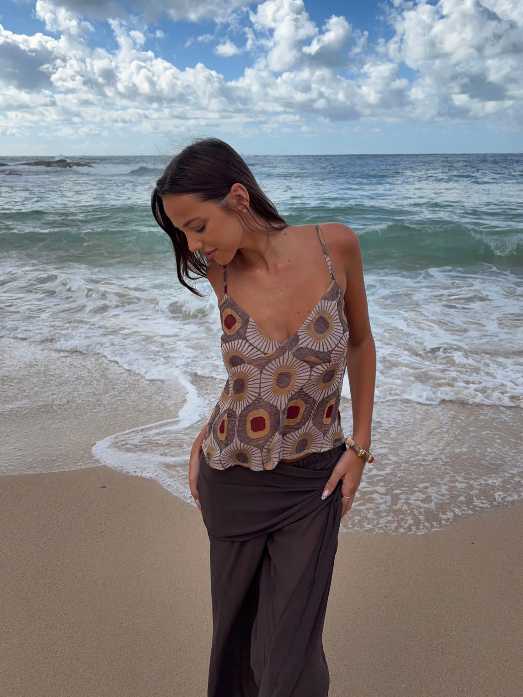 Novinia top with pattern – Beige/brown 2 Novinia top with pattern – Beige/brown
