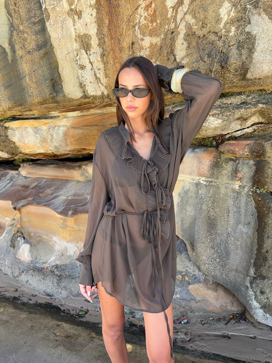 Rose dress with ruffles – Dark Brown 1 Rose dress with ruffles – Dark Brown