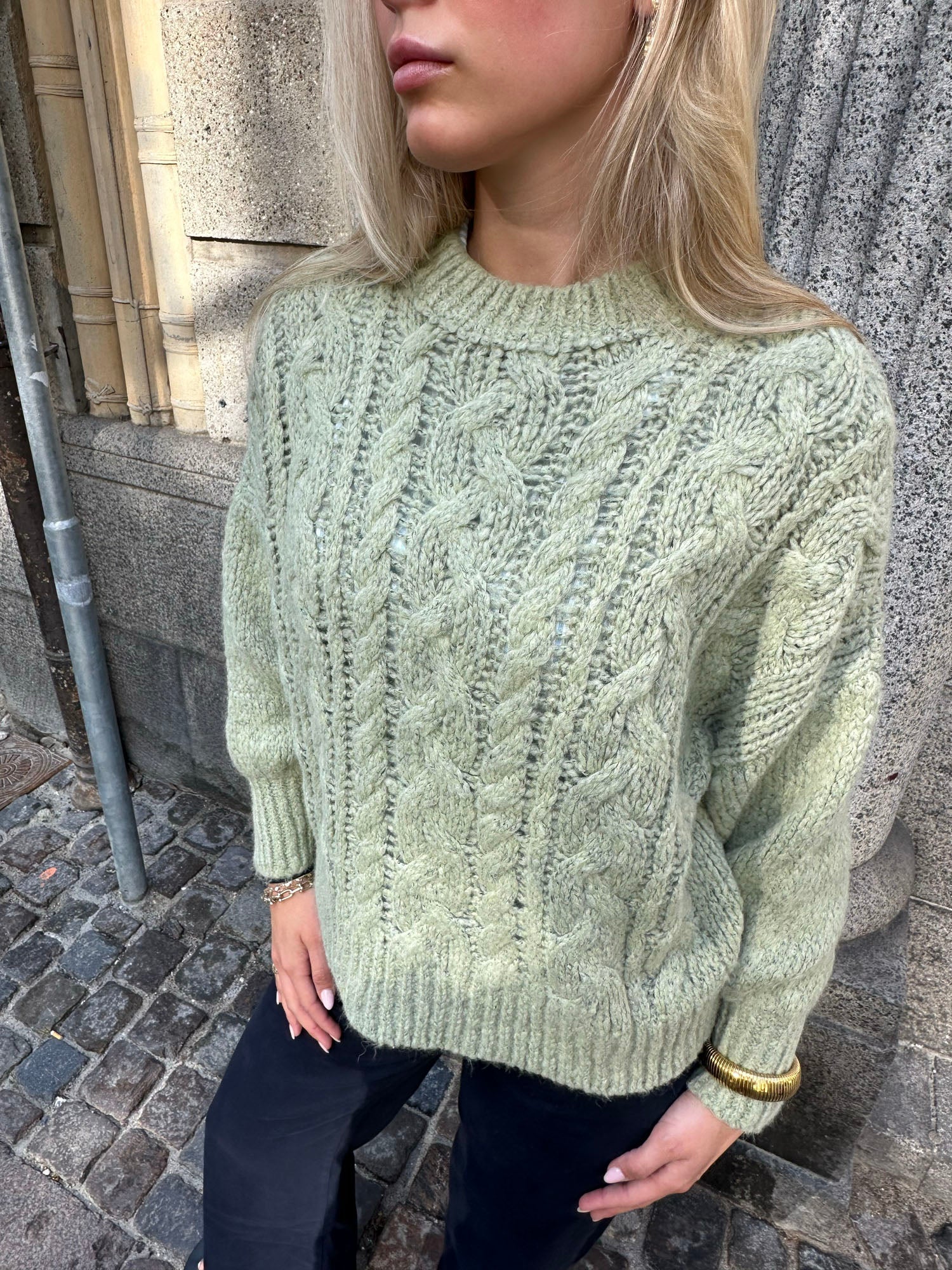 Raffaella knit sweater with balloon sleeves - Sage green 2 Raffaella knit sweater with balloon sleeves - Sage green