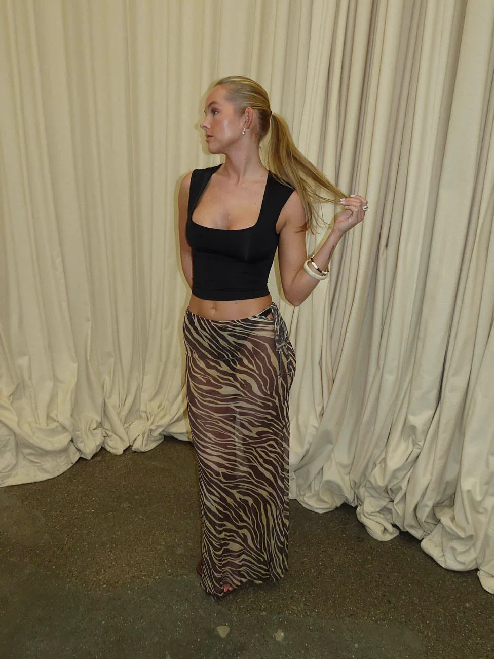 Azelma skirt in mesh with zebra print - Brown/beige 19 Azelma skirt in mesh with zebra print - Brown/beige