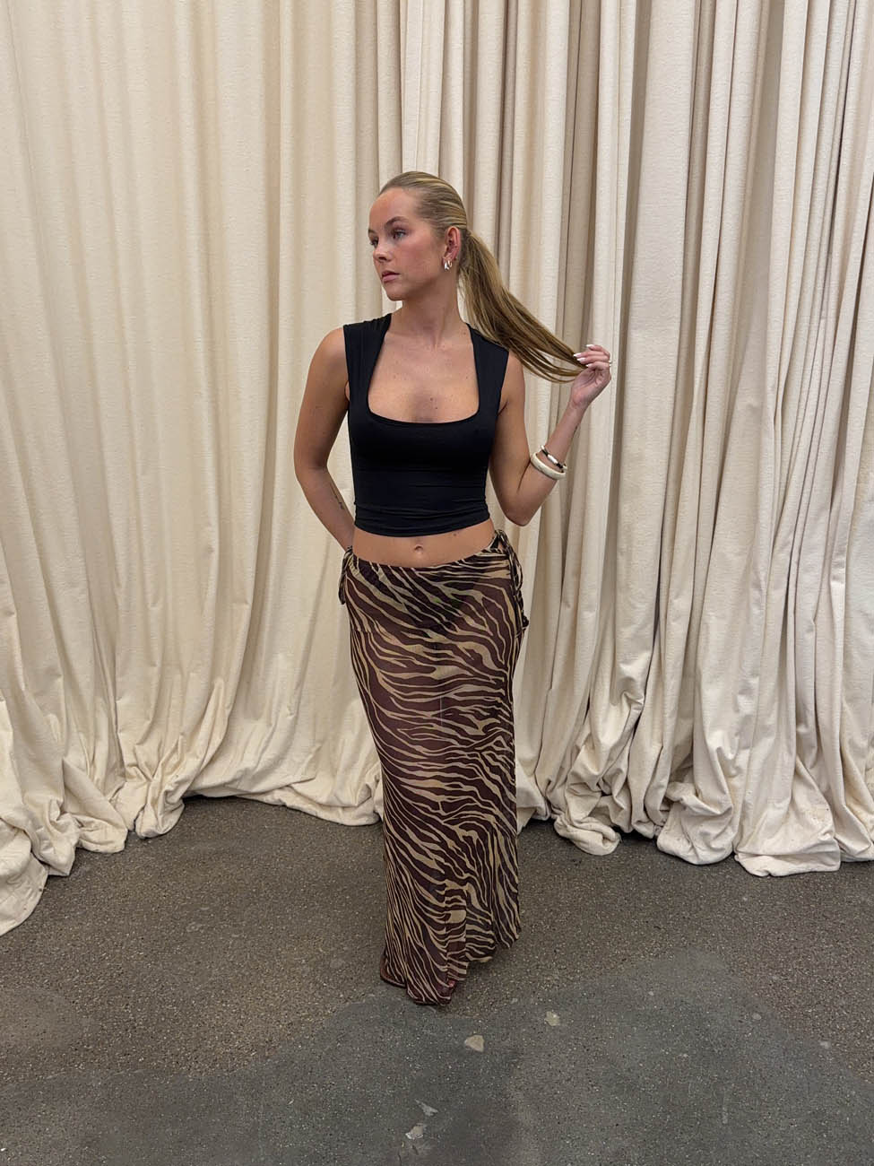 Azelma skirt in mesh with zebra print - Brown/beige 9 Azelma skirt in mesh with zebra print - Brown/beige