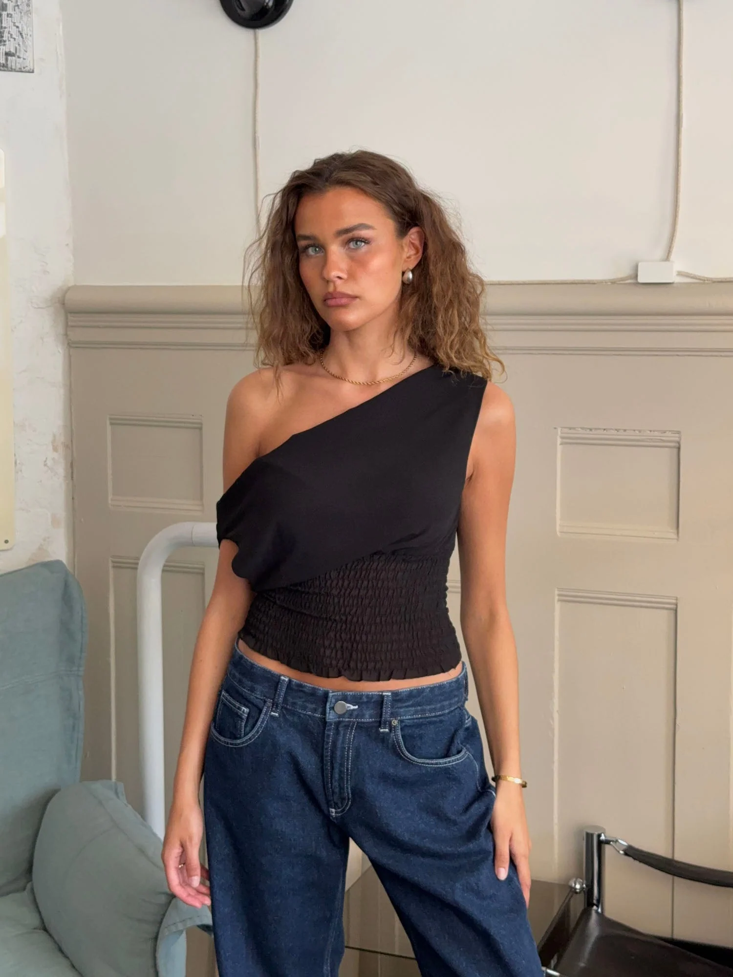 Tanua one shoulder top with smock - Black 4 Tanua one shoulder top with smock - Black