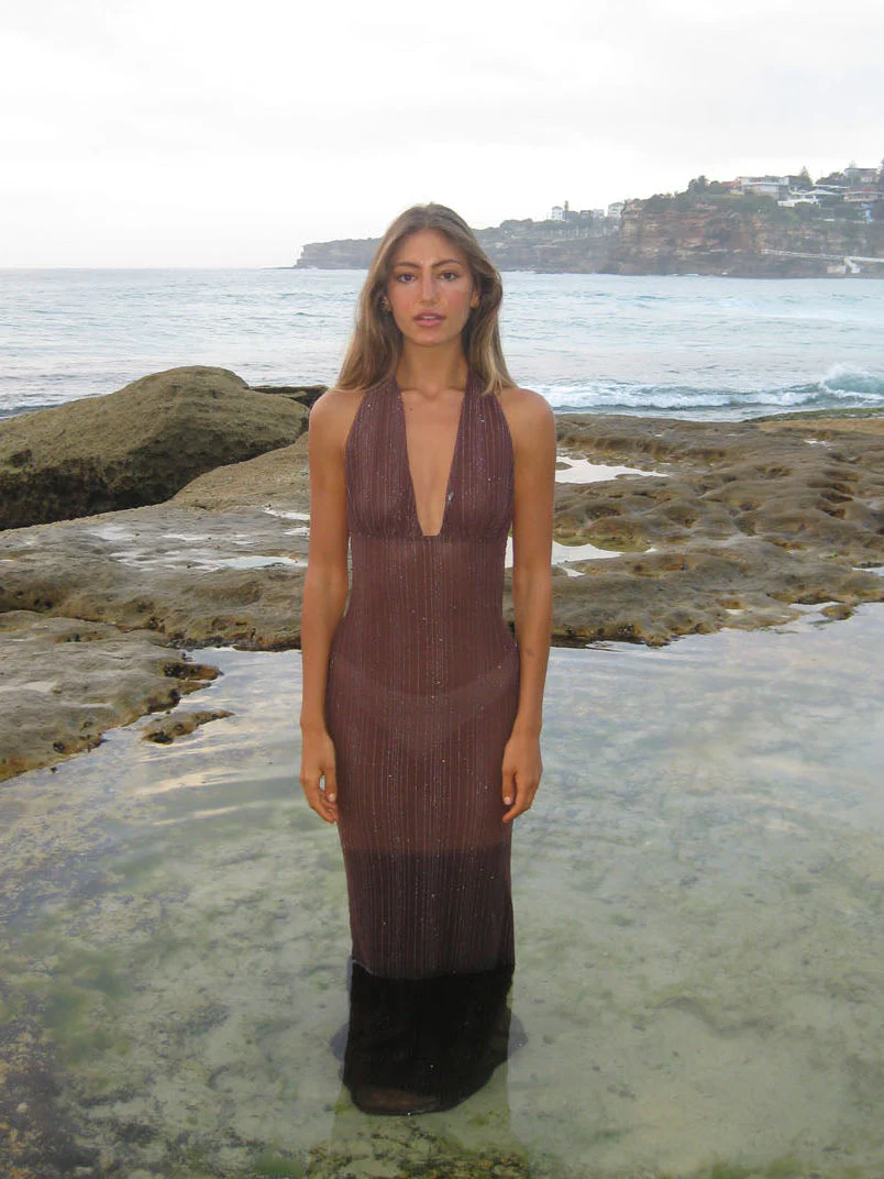 Sotina dress with glitter - Brown 1 Sotina dress with glitter - Brown