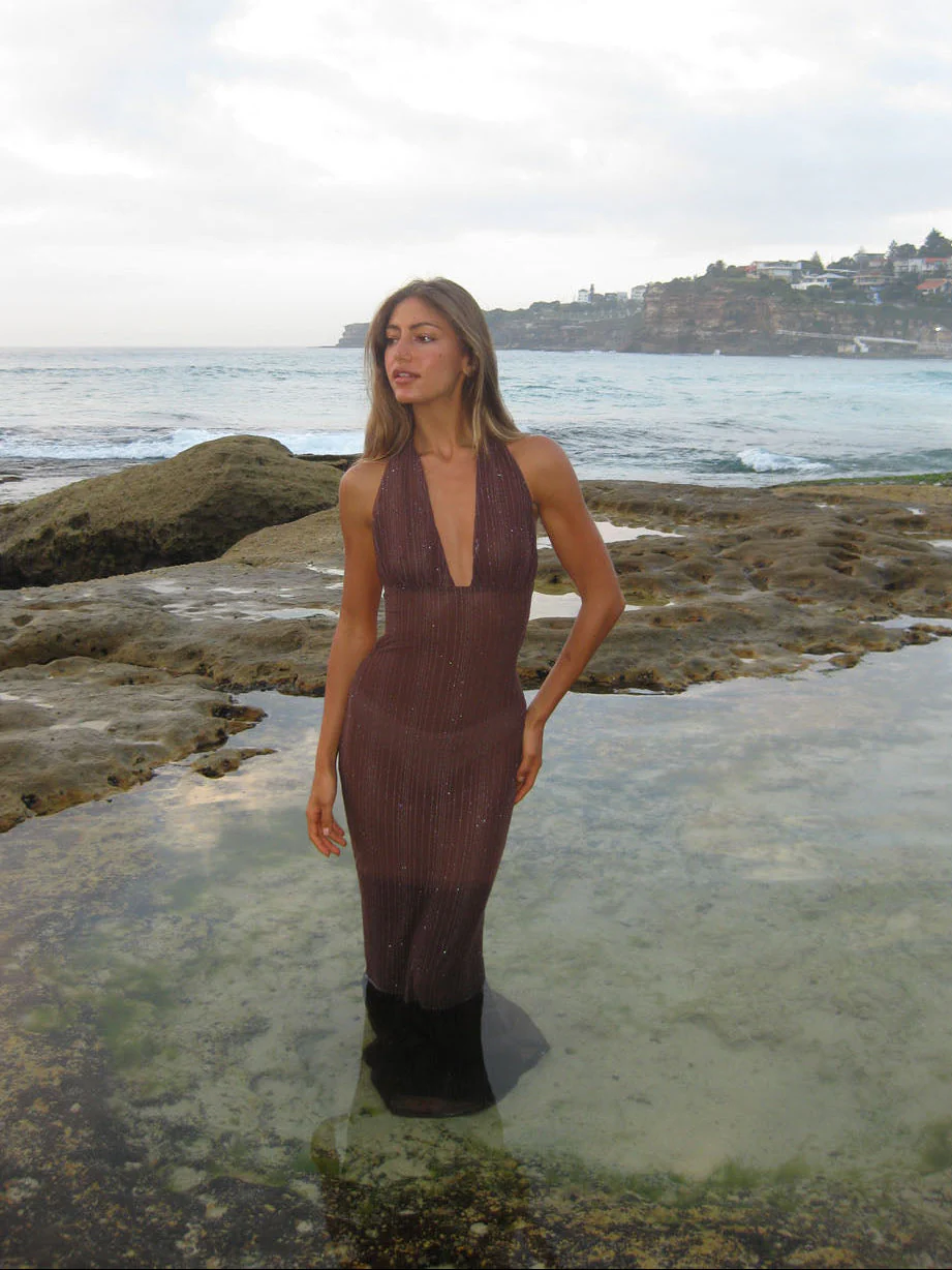 Sotina dress with glitter - Brown 2 Sotina dress with glitter - Brown