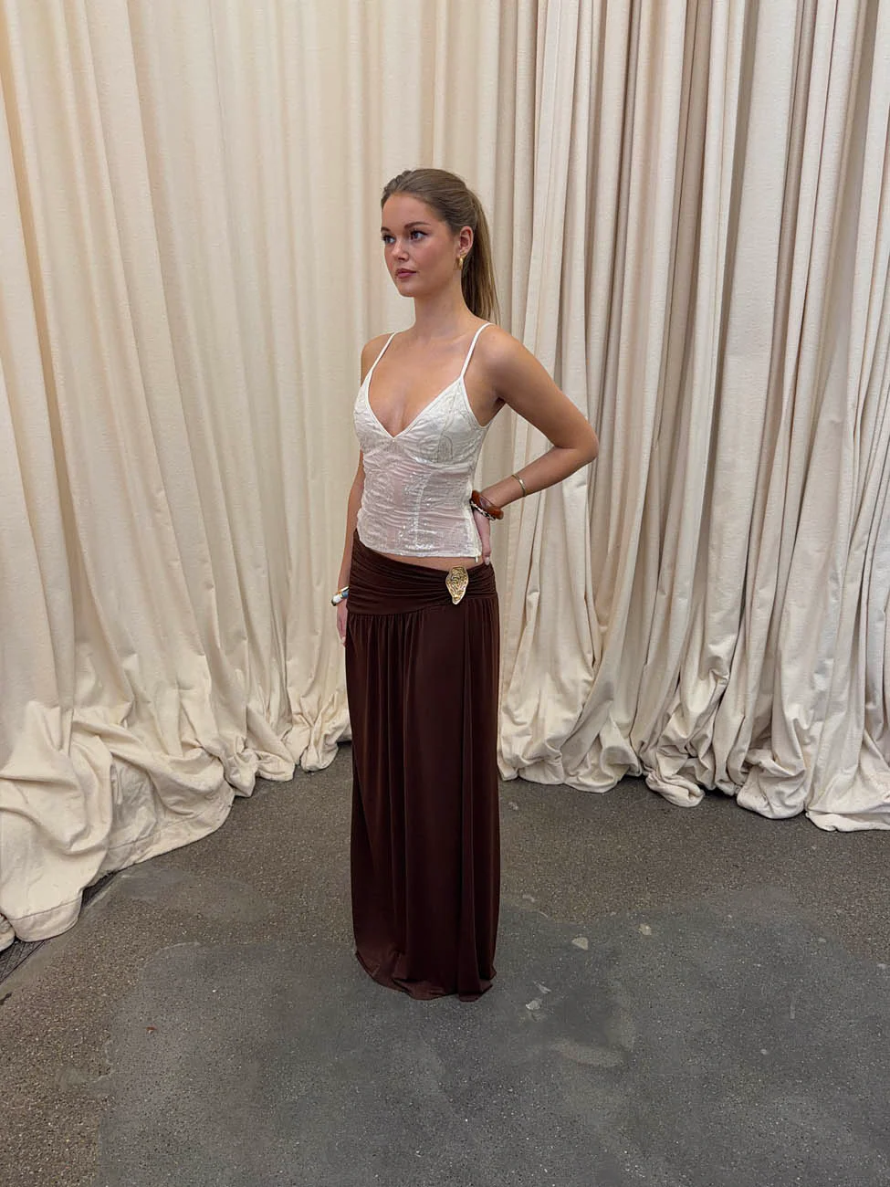 Tionia skirt with gold detail - Brown