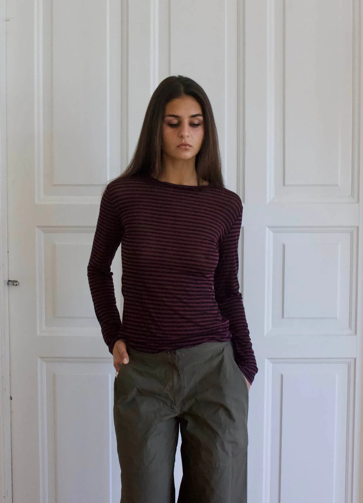 Suzy blouse with stripes - Bordeaux/black