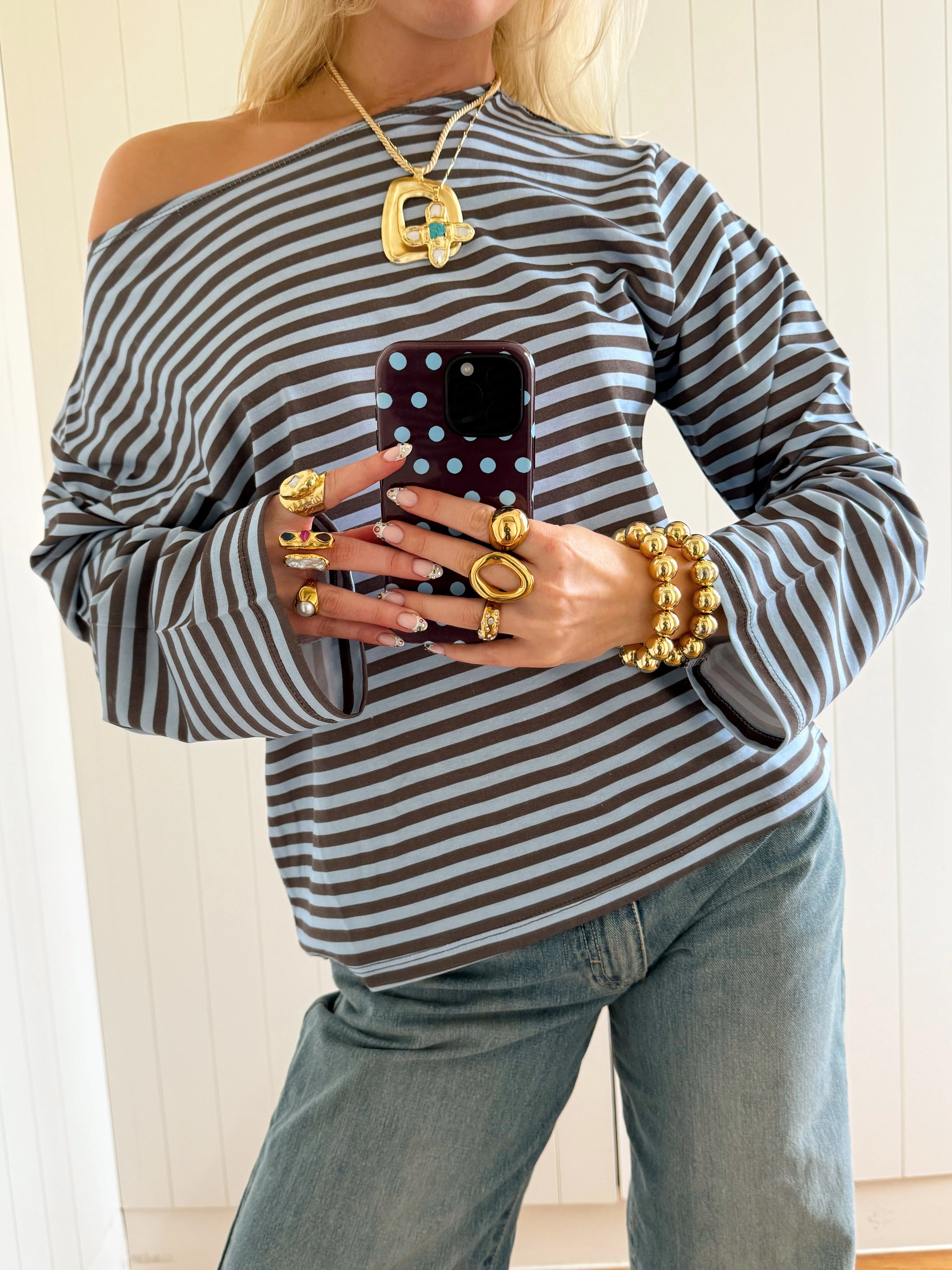 Scandivv blouse with stripes - Blue/brown 10 Scandivv blouse with stripes - Blue/brown