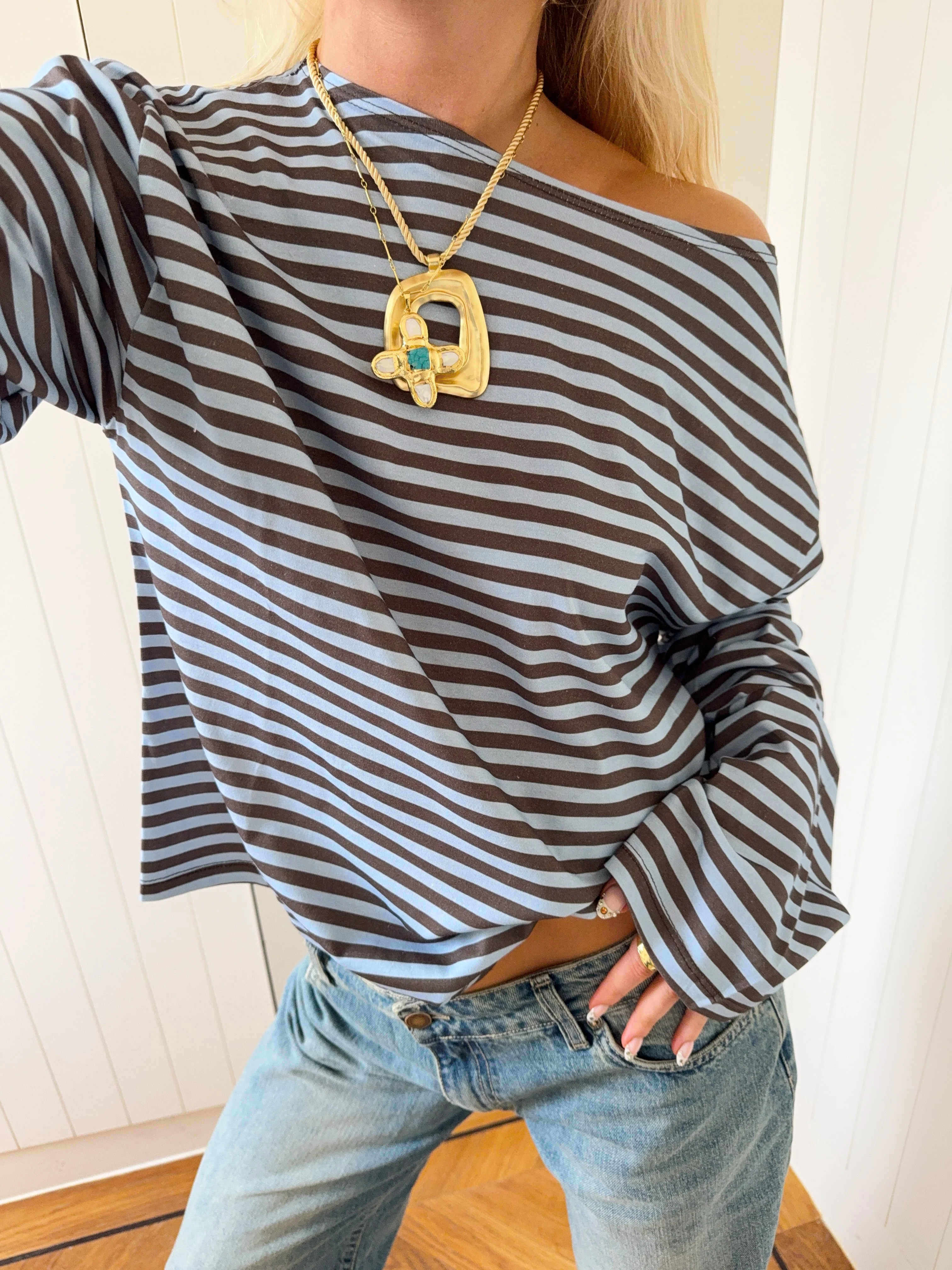 Scandivv blouse with stripes - Blue/brown 13 Scandivv blouse with stripes - Blue/brown