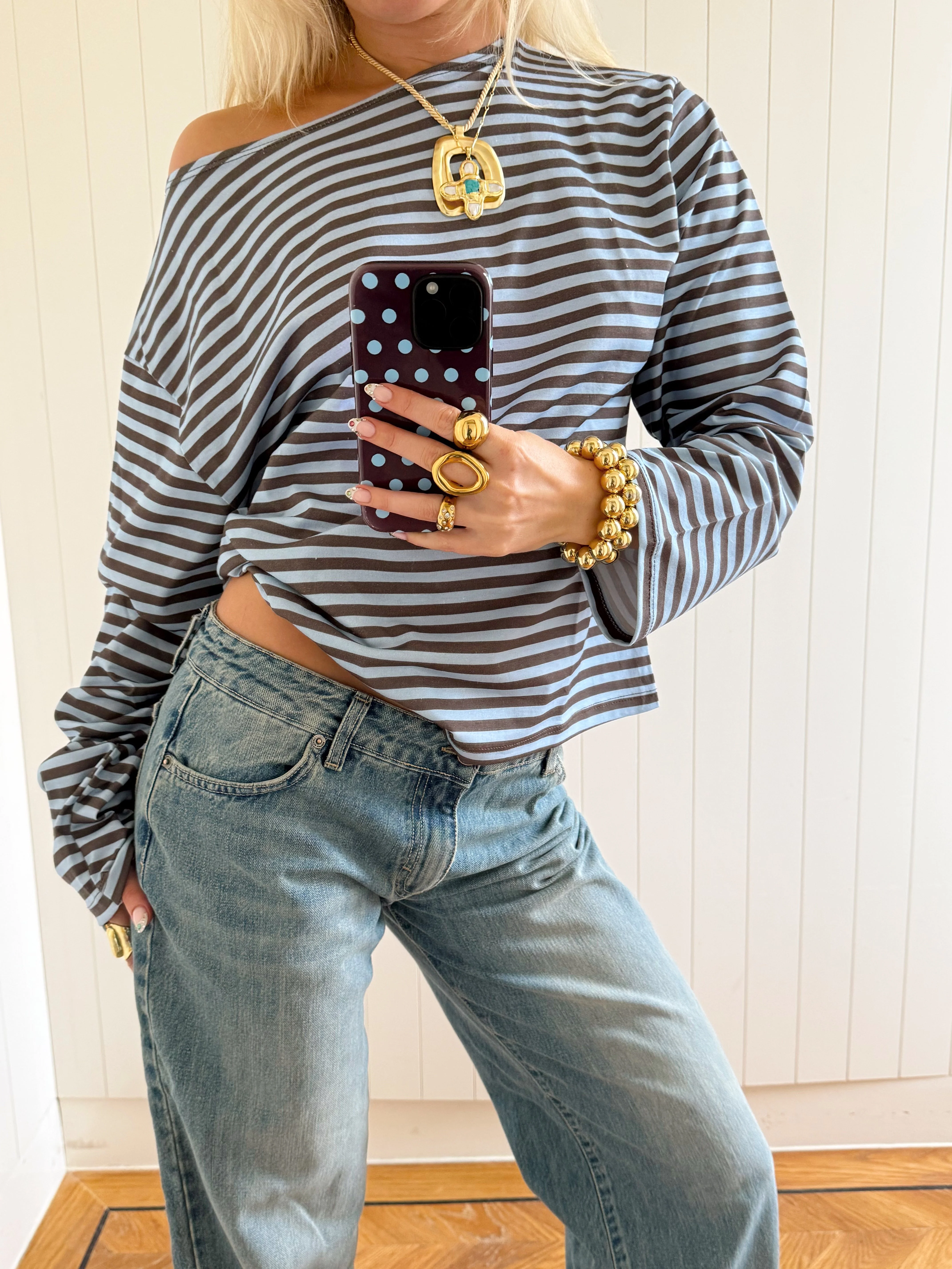 Scandivv blouse with stripes - Blue/brown 2 Scandivv blouse with stripes - Blue/brown
