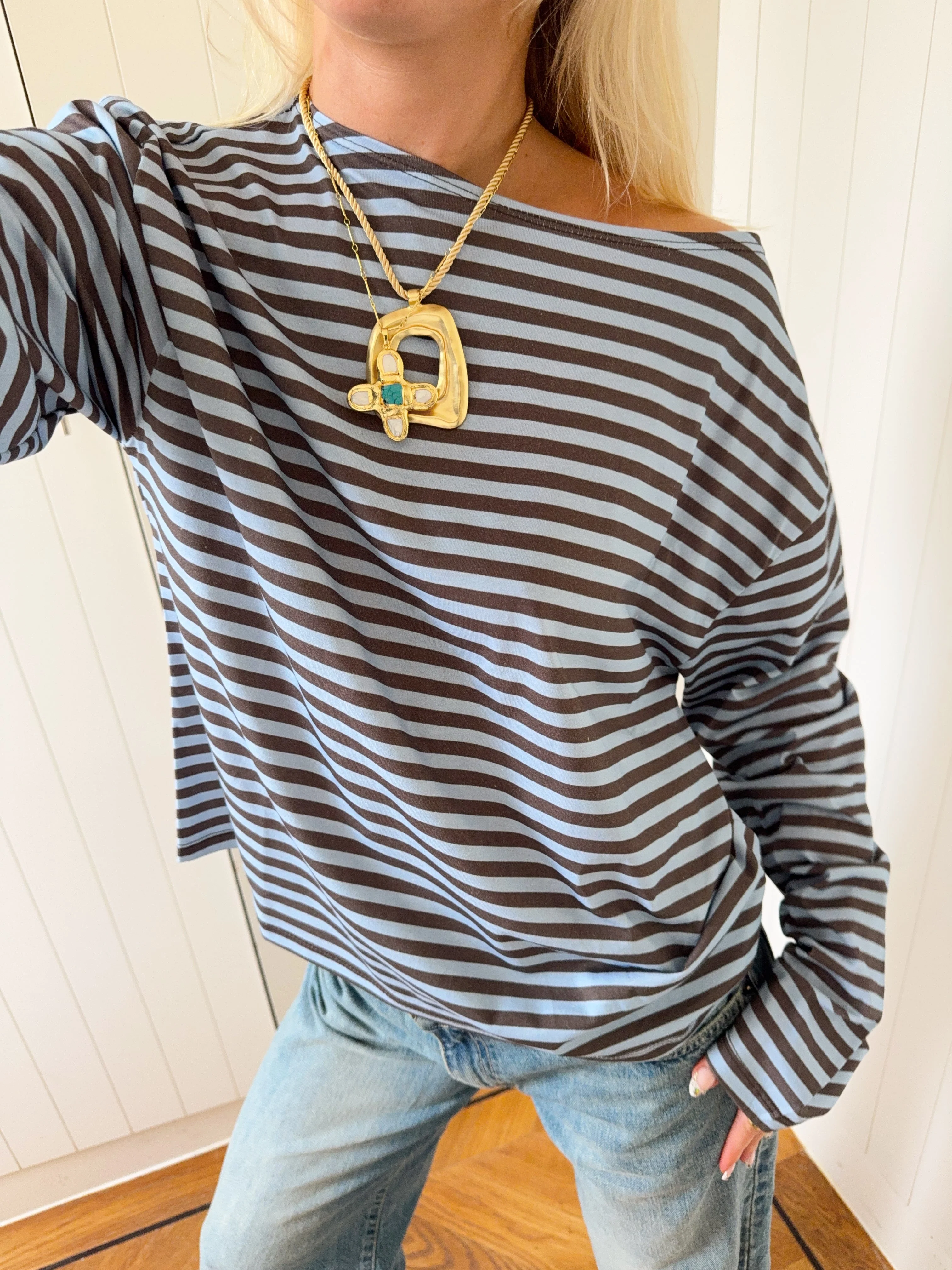 Scandivv blouse with stripes - Blue/brown 3 Scandivv blouse with stripes - Blue/brown