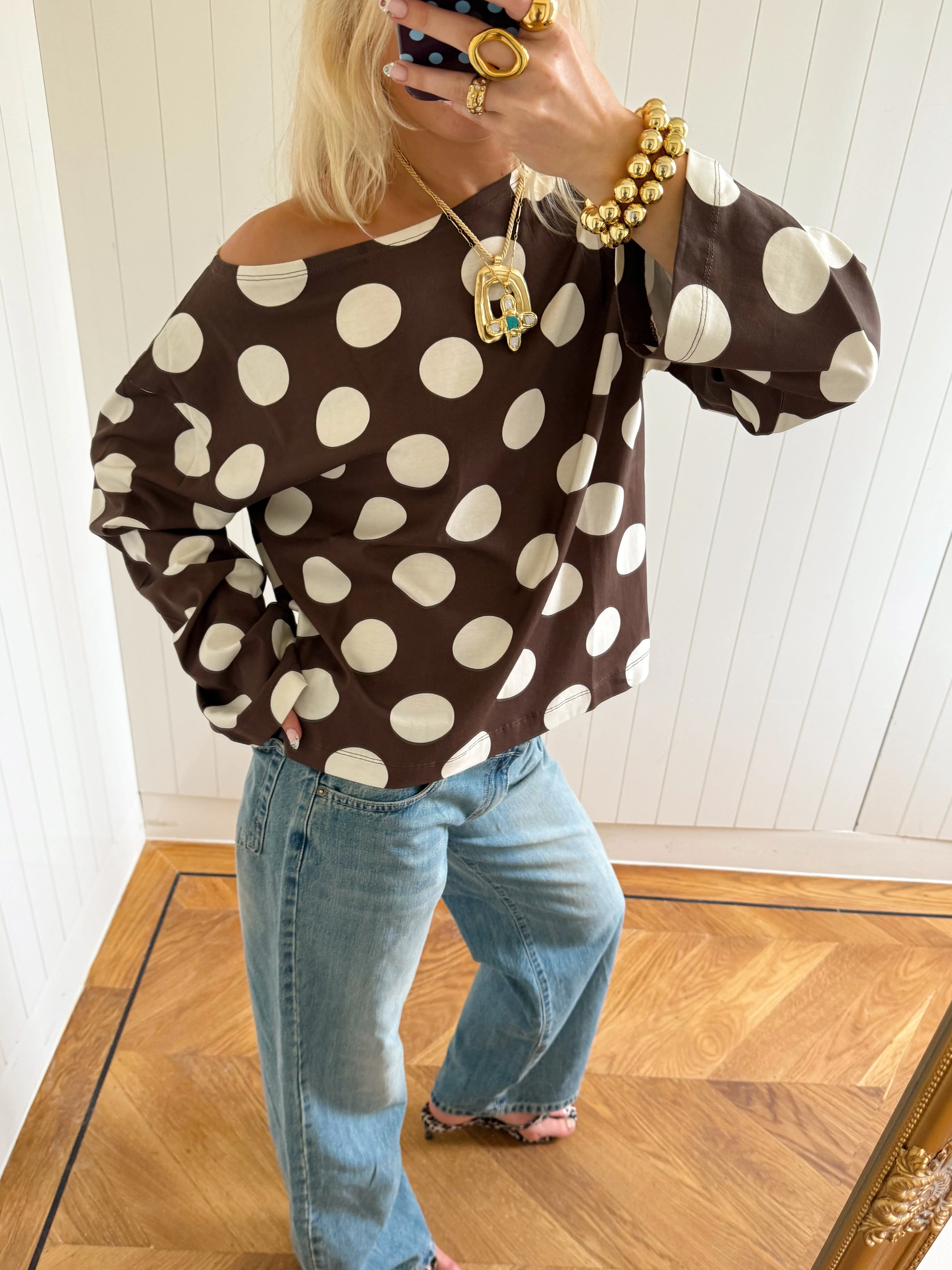 Scandivv blouse with polka dots - Brown/off white 2 Scandivv blouse with polka dots - Brown/off white