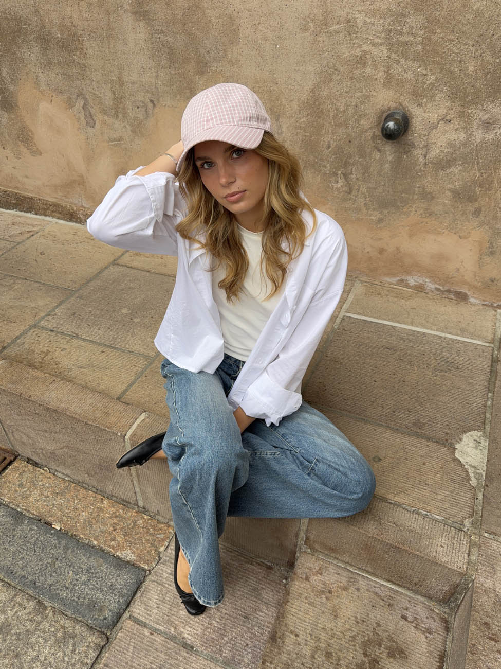 Feline cap with checkers - Light pink/white 4 Feline cap with checkers - Light pink/white