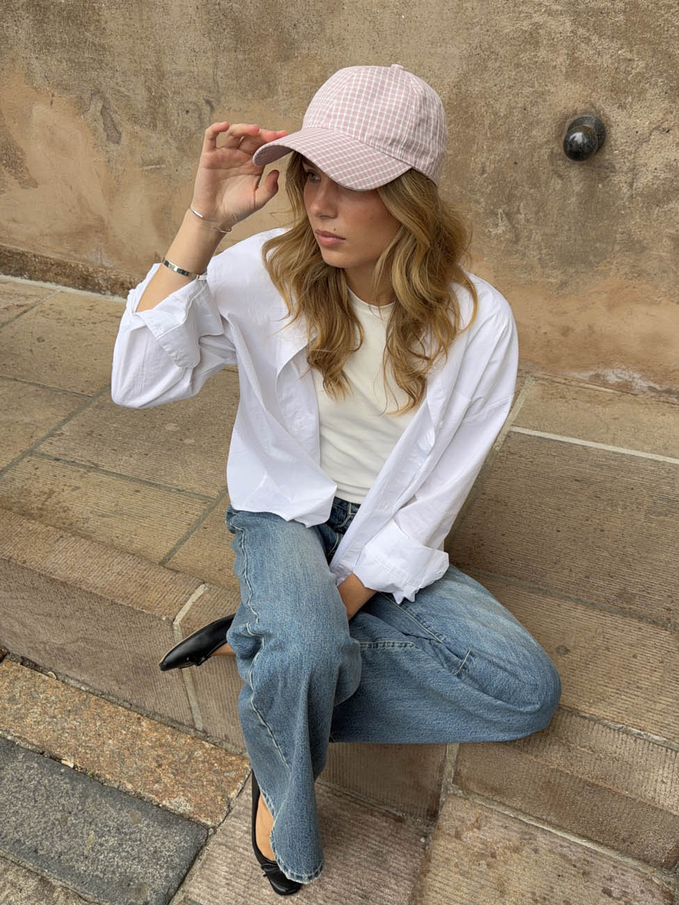 Feline cap with checkers - Light pink/white 5 Feline cap with checkers - Light pink/white