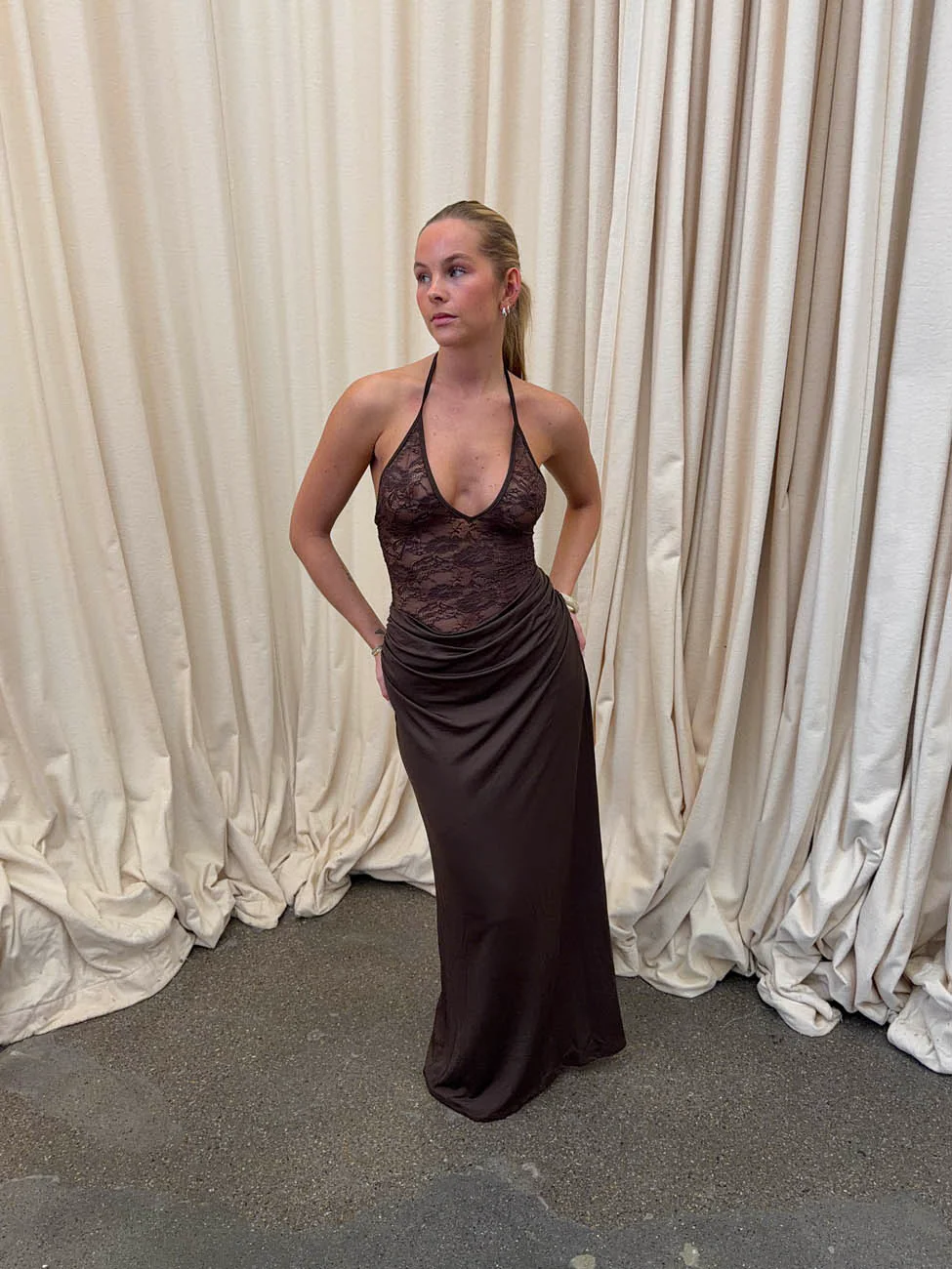 Camillene dress with lace - Brown 5 Camillene dress with lace - Brown