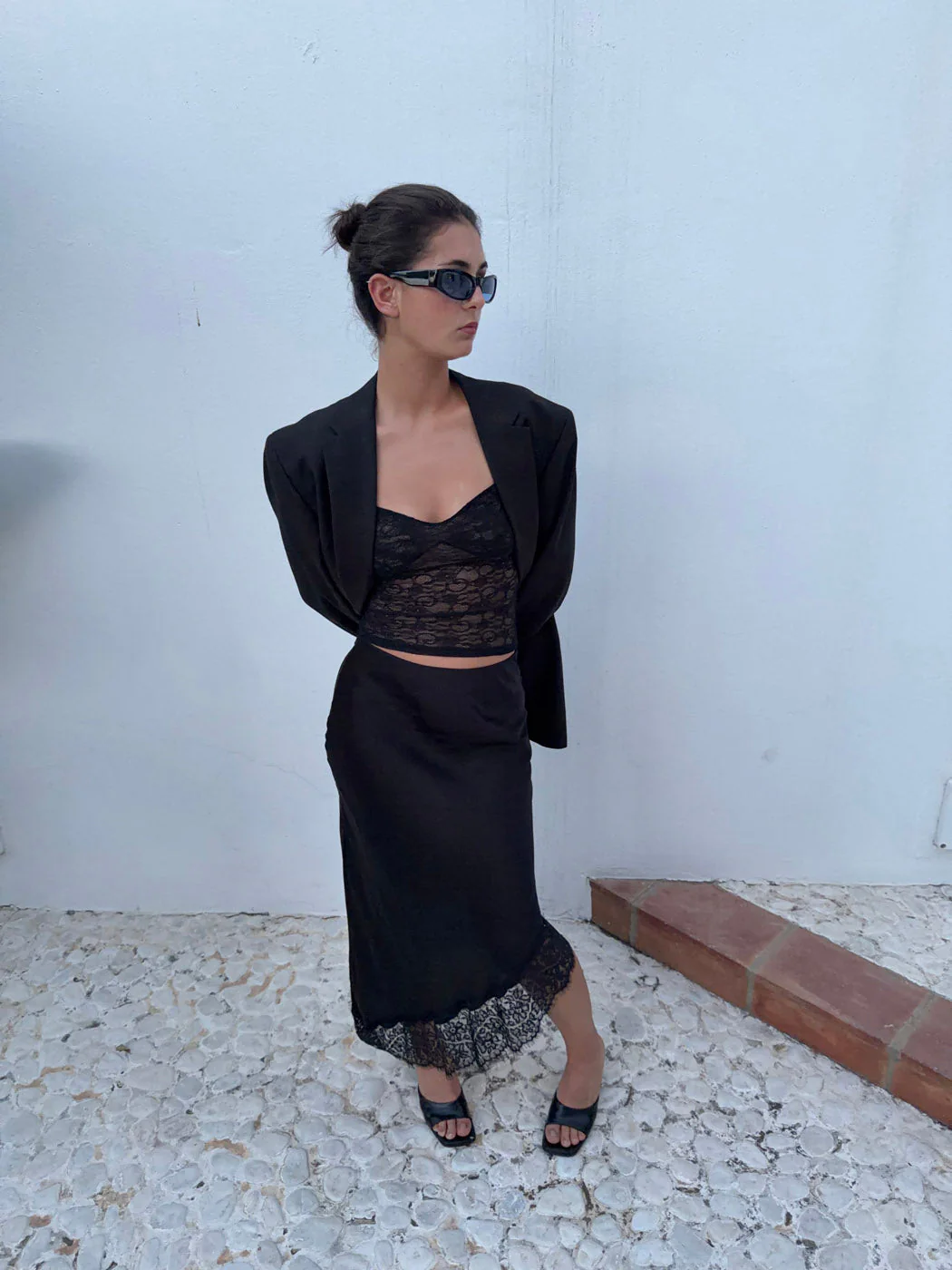 Fima satin skirt with lace - Black 4 Fima satin skirt with lace - Black