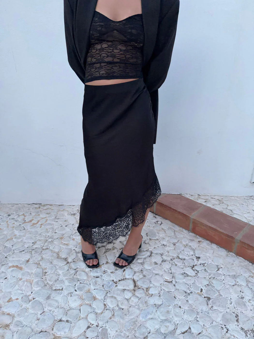 Fima satin skirt with lace - Black 5 Fima satin skirt with lace - Black