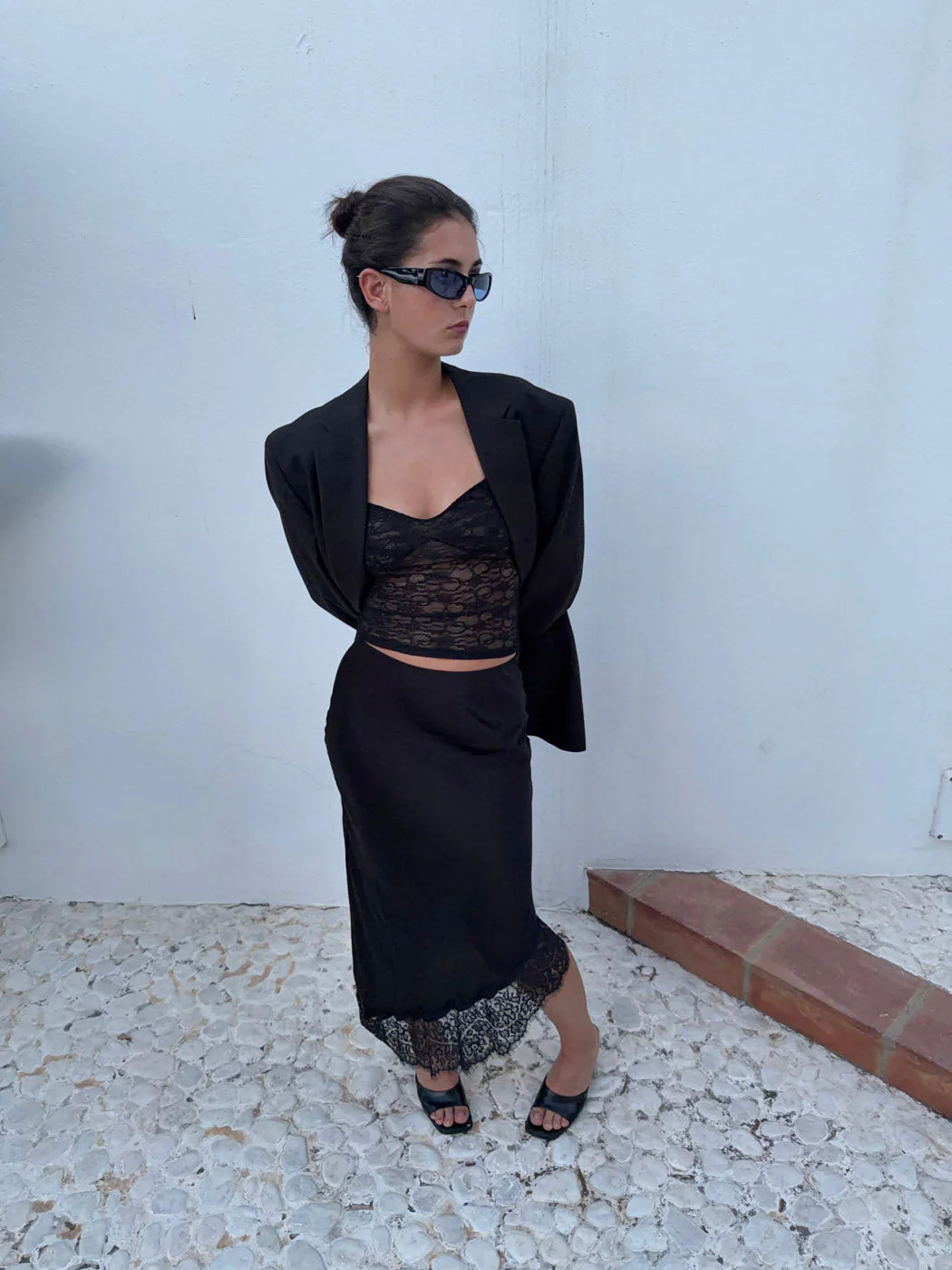 Fima satin skirt with lace - Black 8 Fima satin skirt with lace - Black