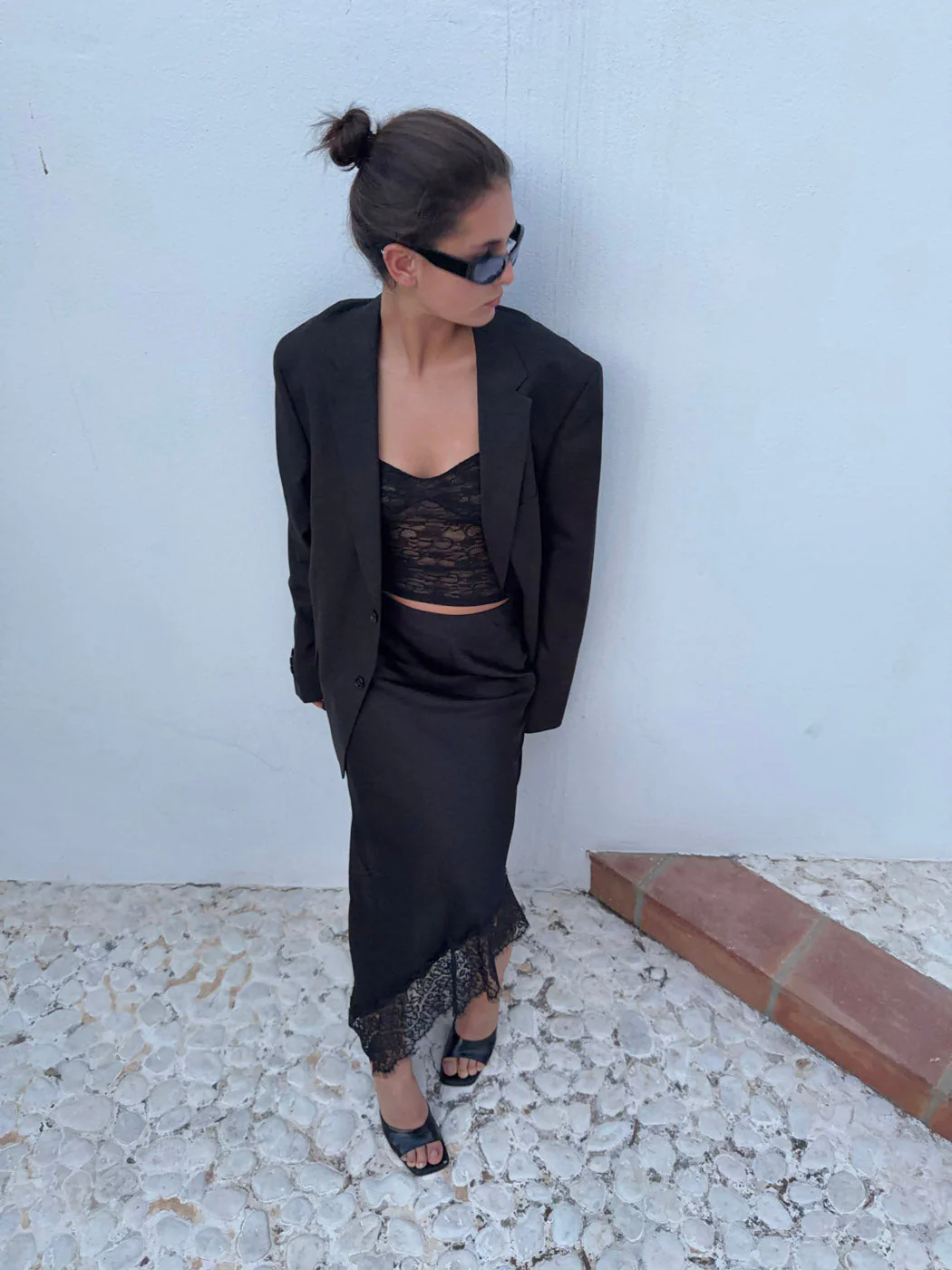 Fima satin skirt with lace - Black 9 Fima satin skirt with lace - Black