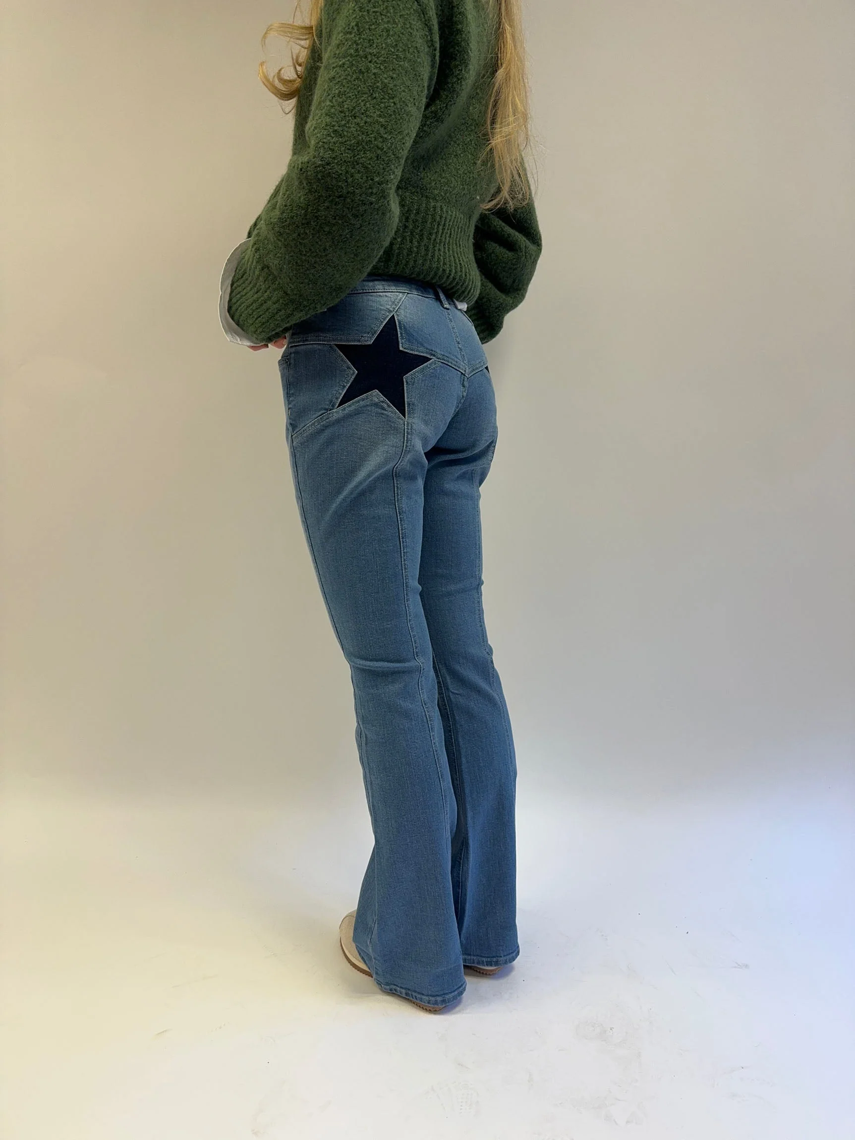 Flared star jeans with navy stars - Light denim