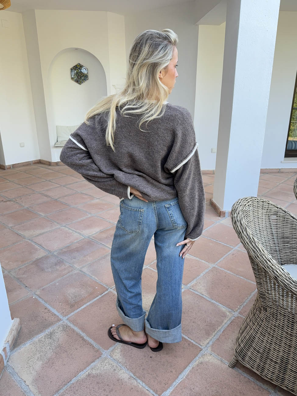 Helina knit with detailing - Brown/white 2 Helina knit with detailing - Brown/white