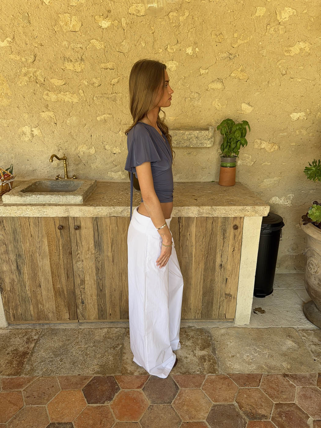 Suza pants with ribbed waist - White 12 Suza pants with ribbed waist - White