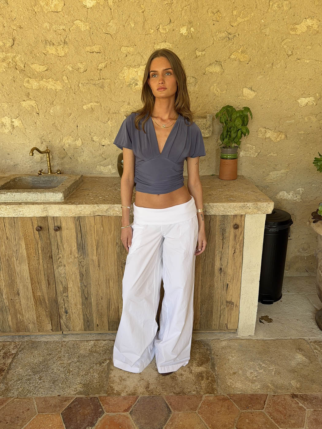 Suza pants with ribbed waist - White 13 Suza pants with ribbed waist - White