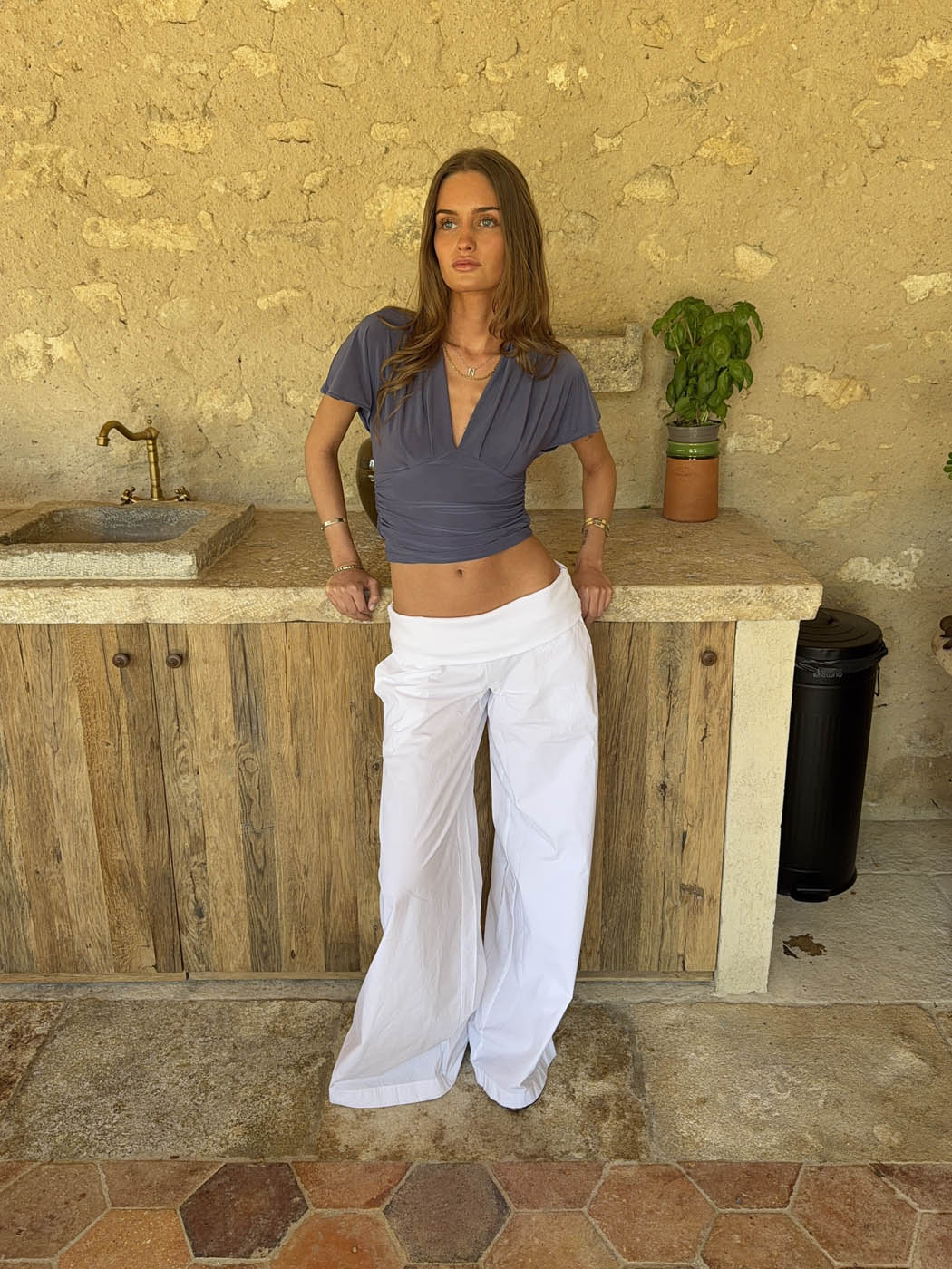 Suza pants with ribbed waist - White 7 Suza pants with ribbed waist - White