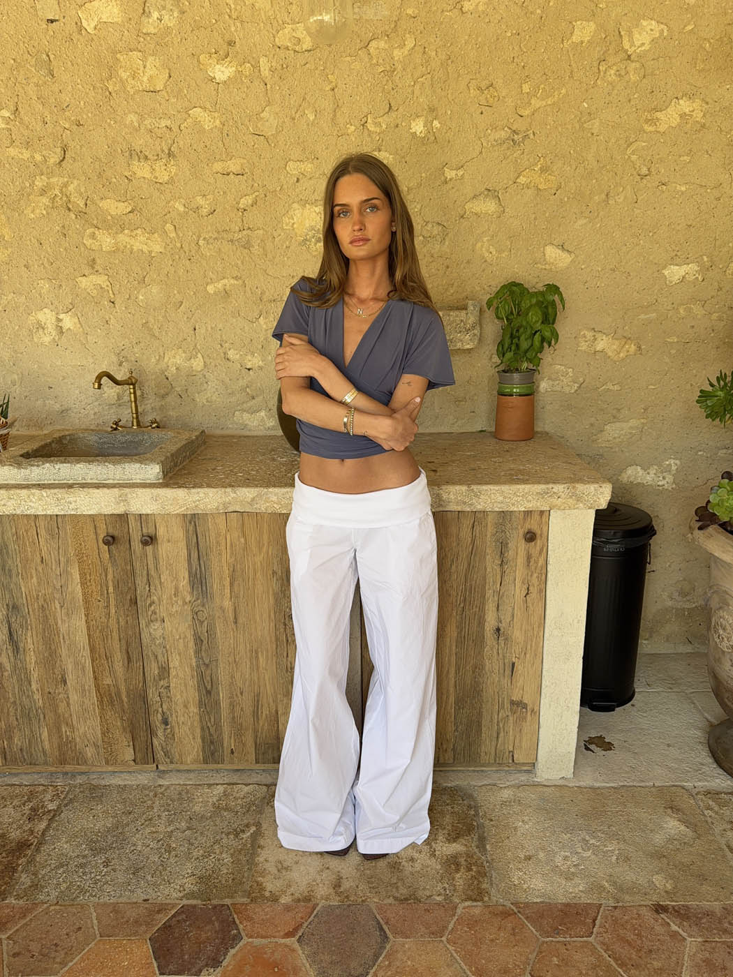 Suza pants with ribbed waist - White 9 Suza pants with ribbed waist - White
