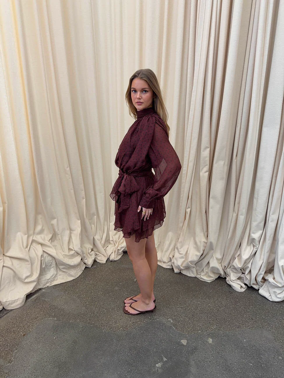 Tommeline polka dotted dress with tie – Burgundy 10 Tommeline polka dotted dress with tie – Burgundy