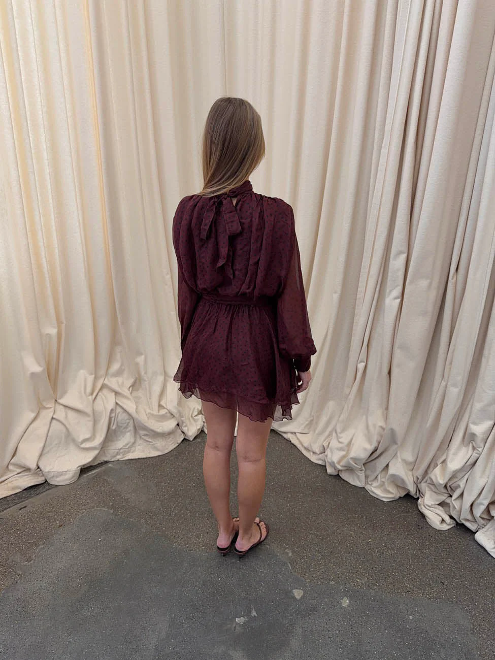 Tommeline polka dotted dress with tie – Burgundy 3 Tommeline polka dotted dress with tie – Burgundy