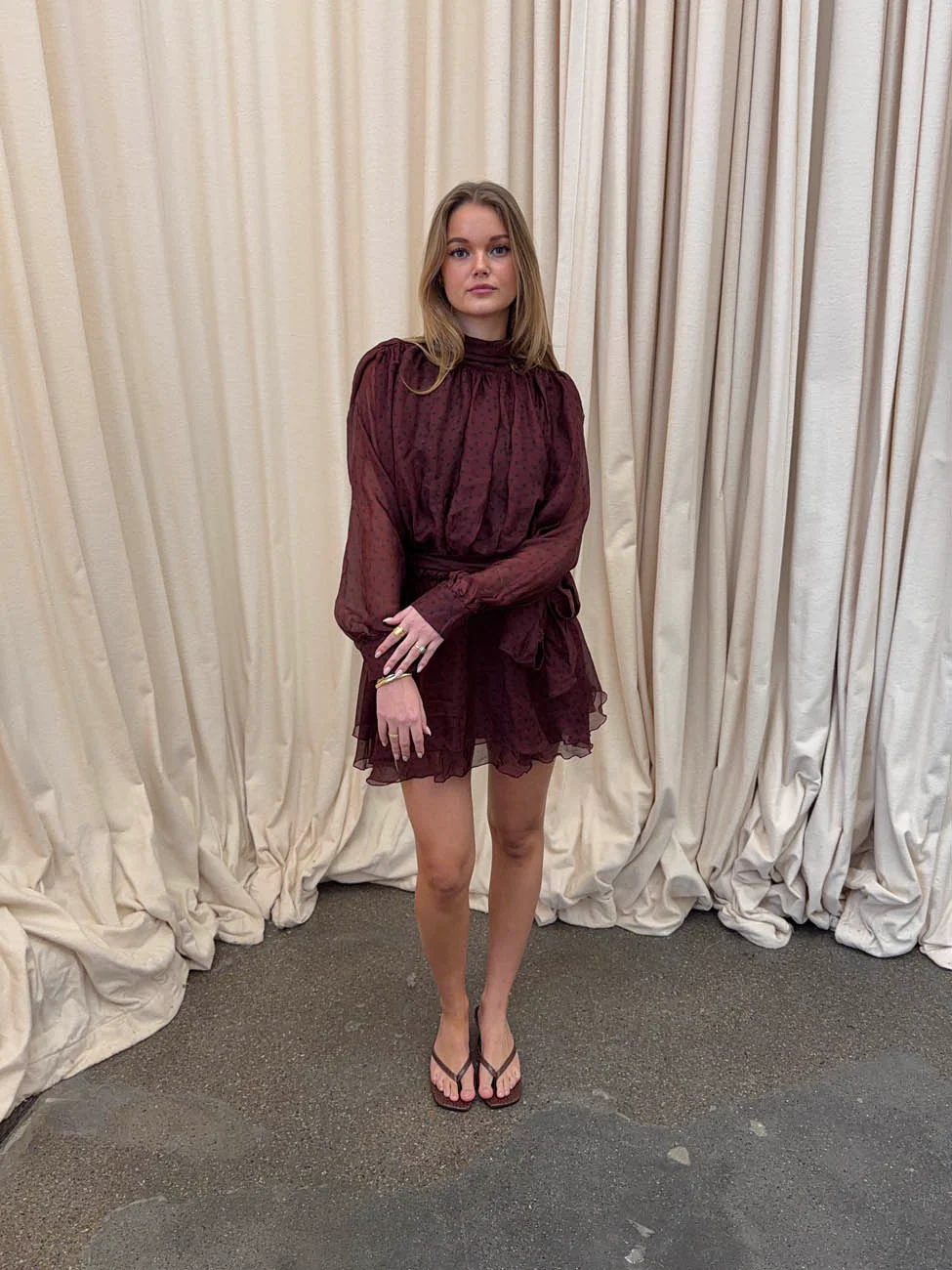 Tommeline polka dotted dress with tie – Burgundy 4 Tommeline polka dotted dress with tie – Burgundy