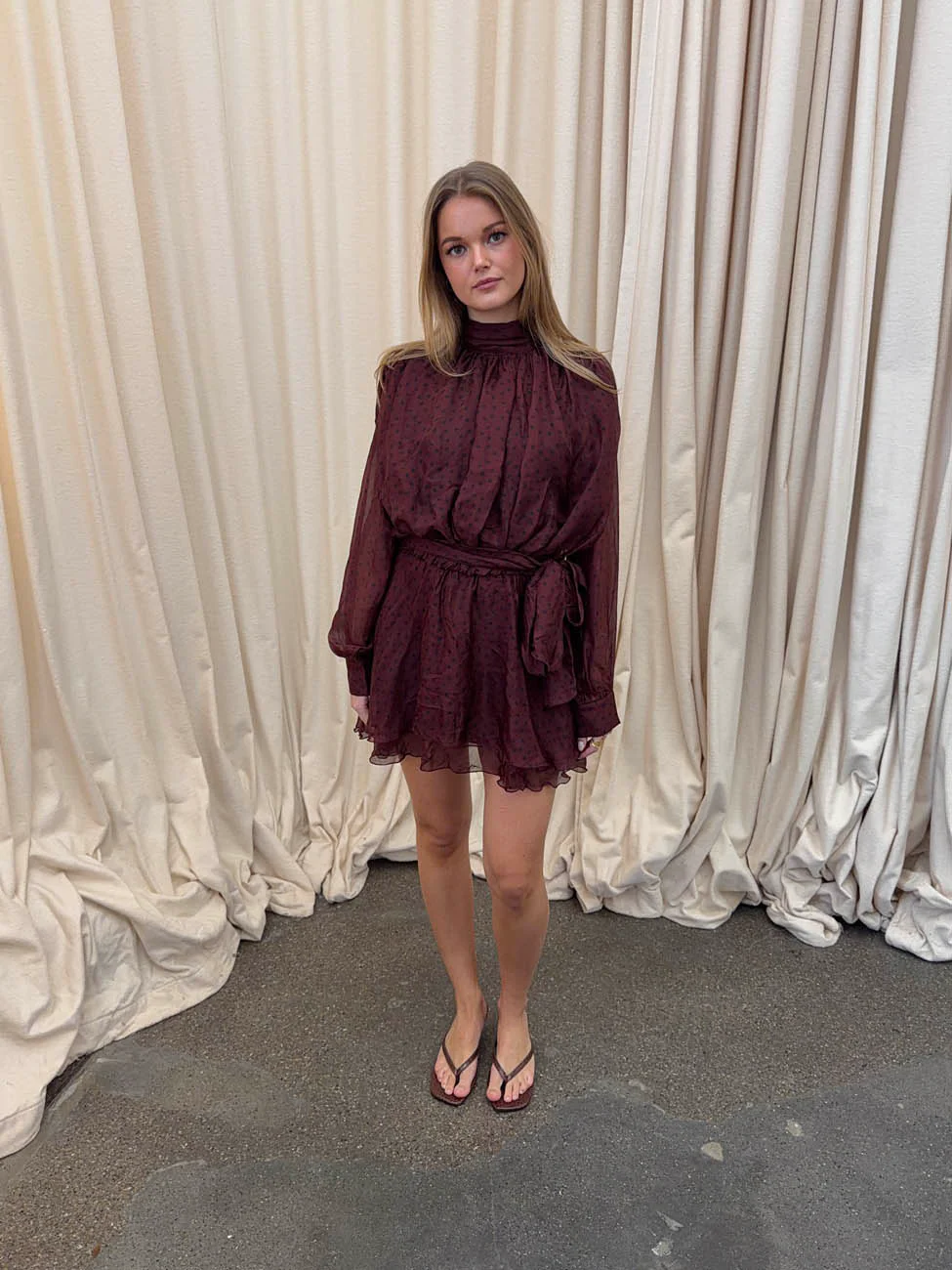 Tommeline polka dotted dress with tie – Burgundy 6 Tommeline polka dotted dress with tie – Burgundy