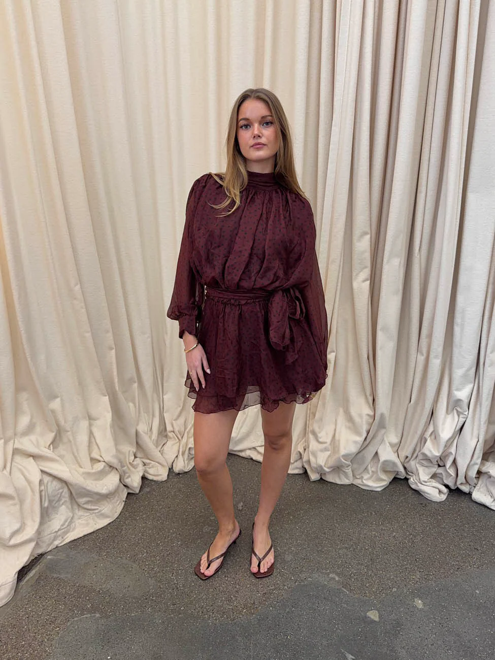 Tommeline polka dotted dress with tie – Burgundy 9 Tommeline polka dotted dress with tie – Burgundy
