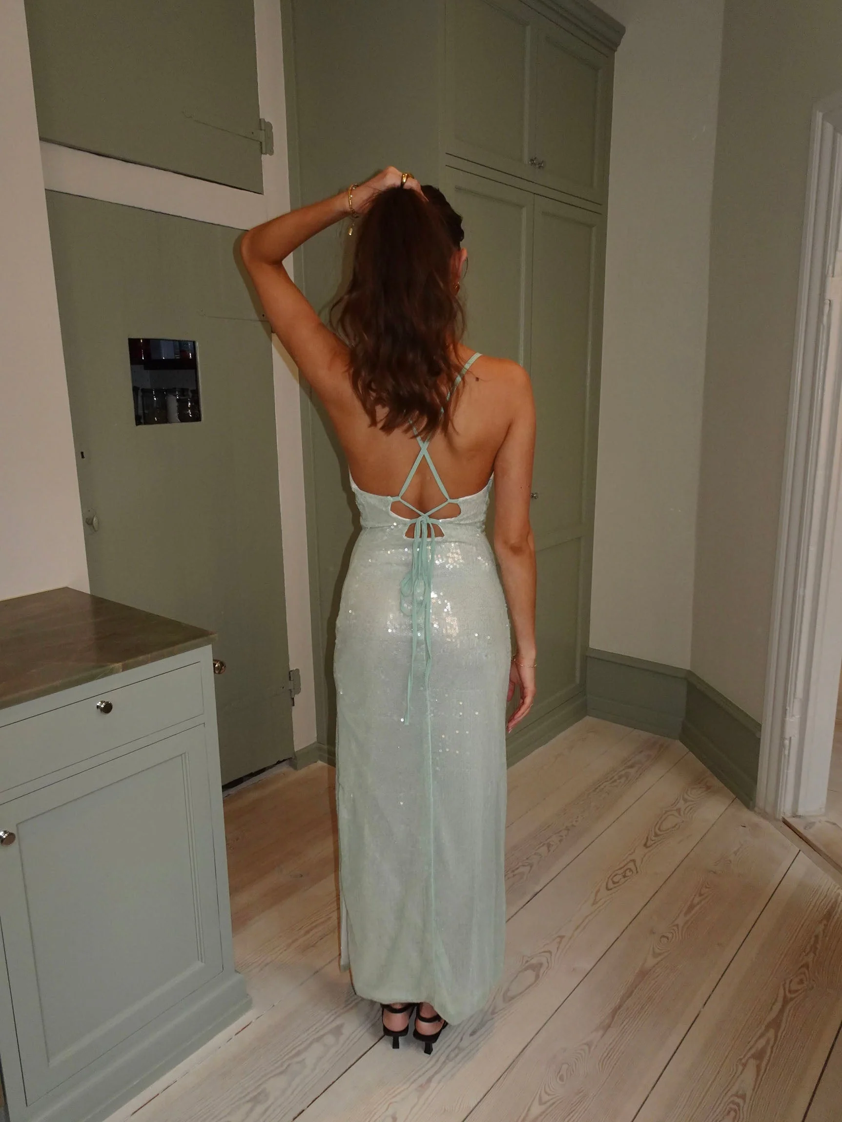 Jullie dress with sequins - Sage green 3 Jullie dress with sequins - Sage green